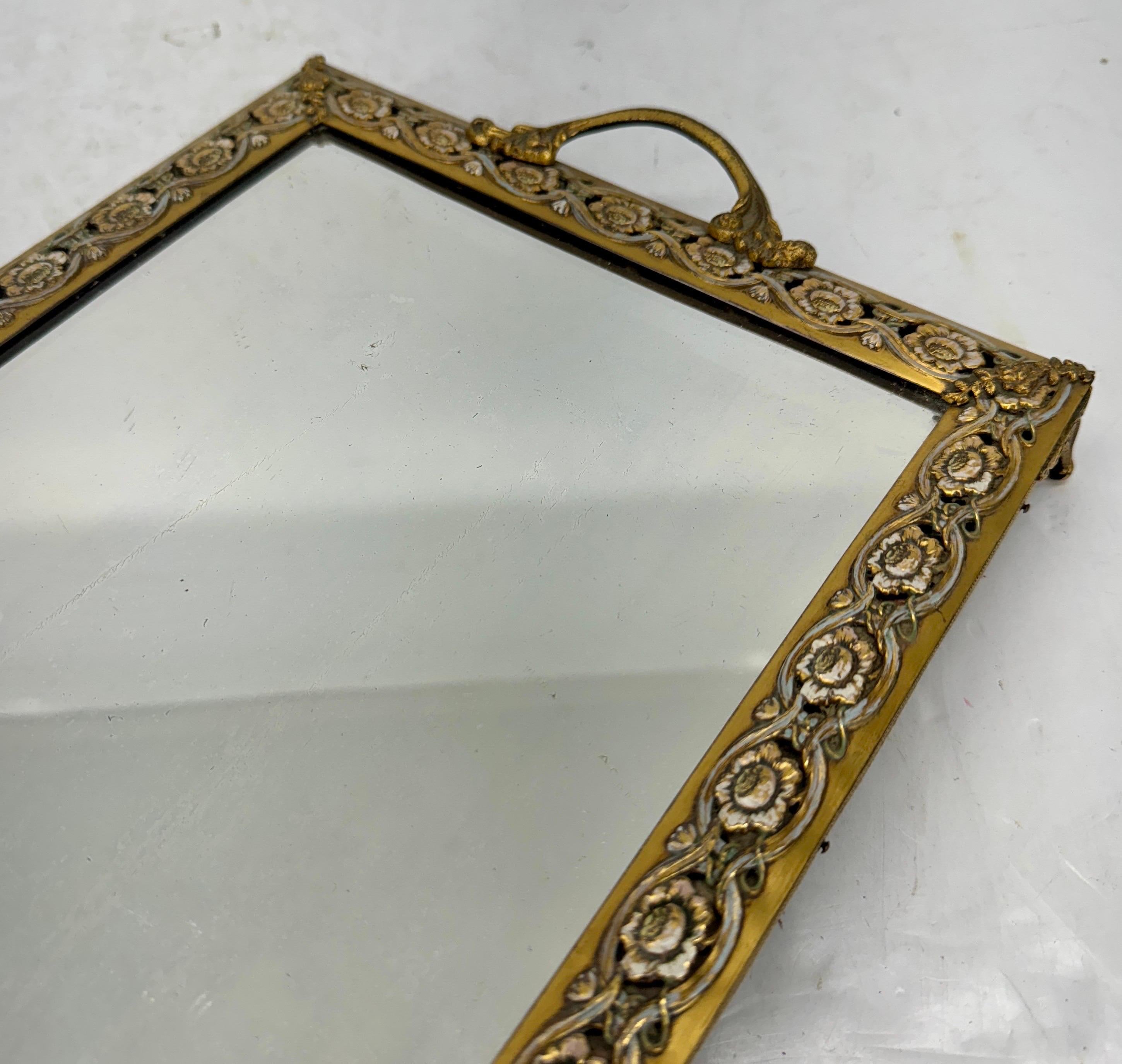 Late 19th Century Mirrored Glass Brass Jewelry Tray For Sale 9