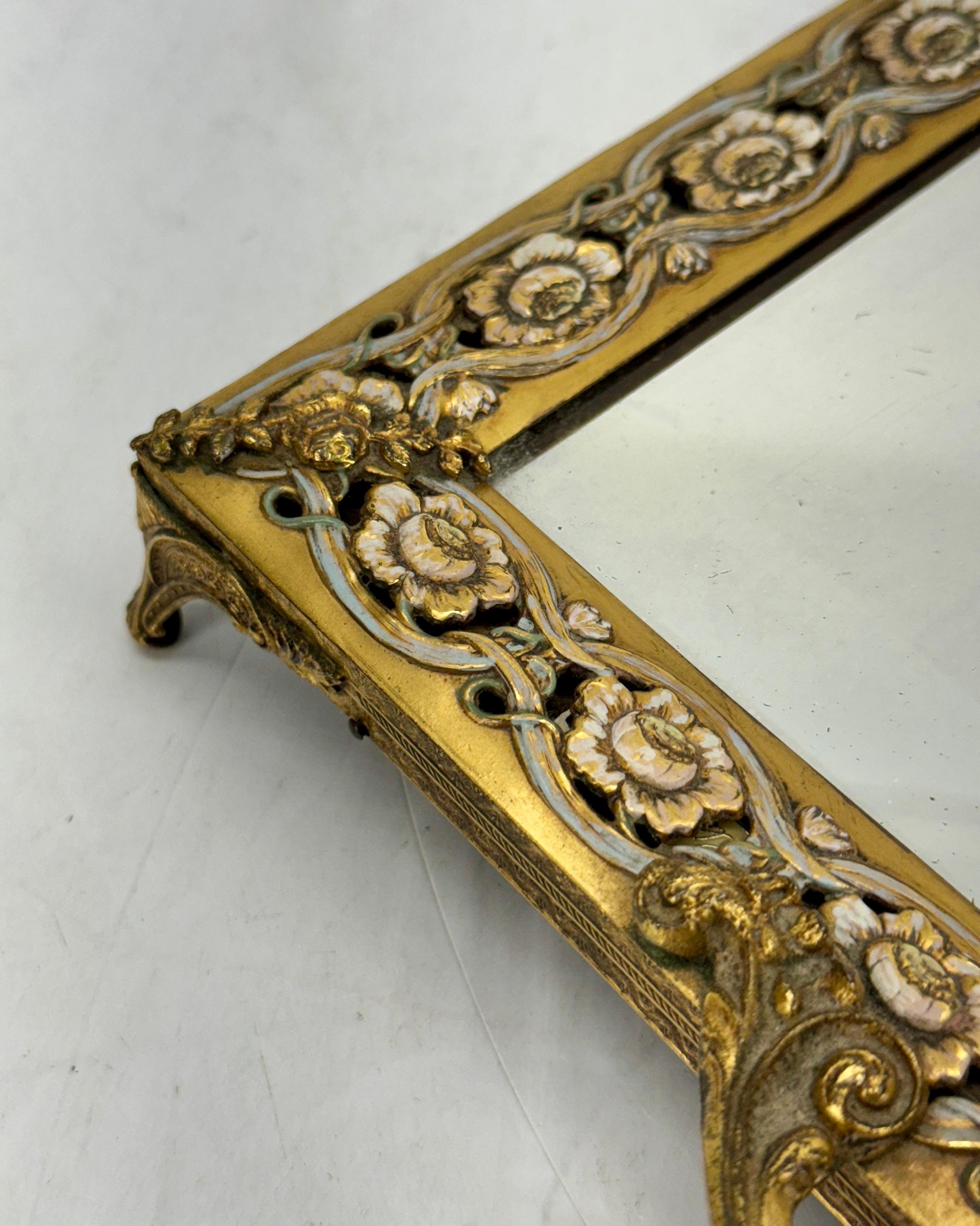 French Late 19th Century Mirrored Glass Brass Jewelry Tray For Sale
