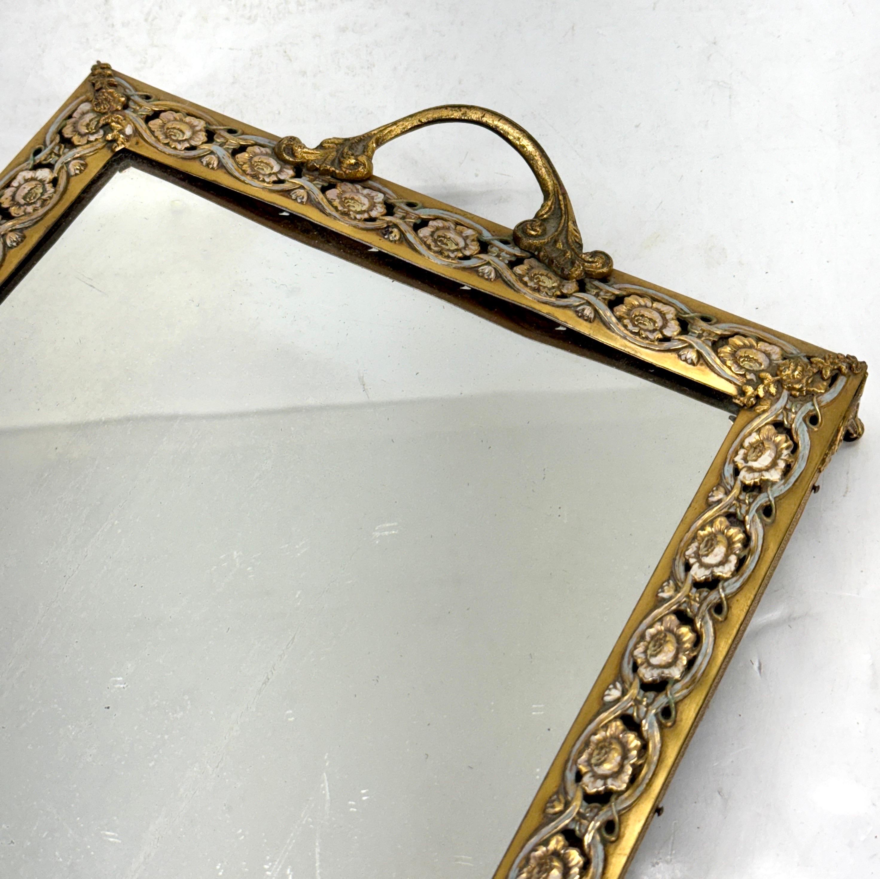 Late 19th Century Mirrored Glass Brass Jewelry Tray For Sale 1