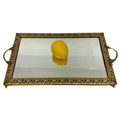 Antique Late 19th Century Mirrored Glass Brass Jewelry Tray