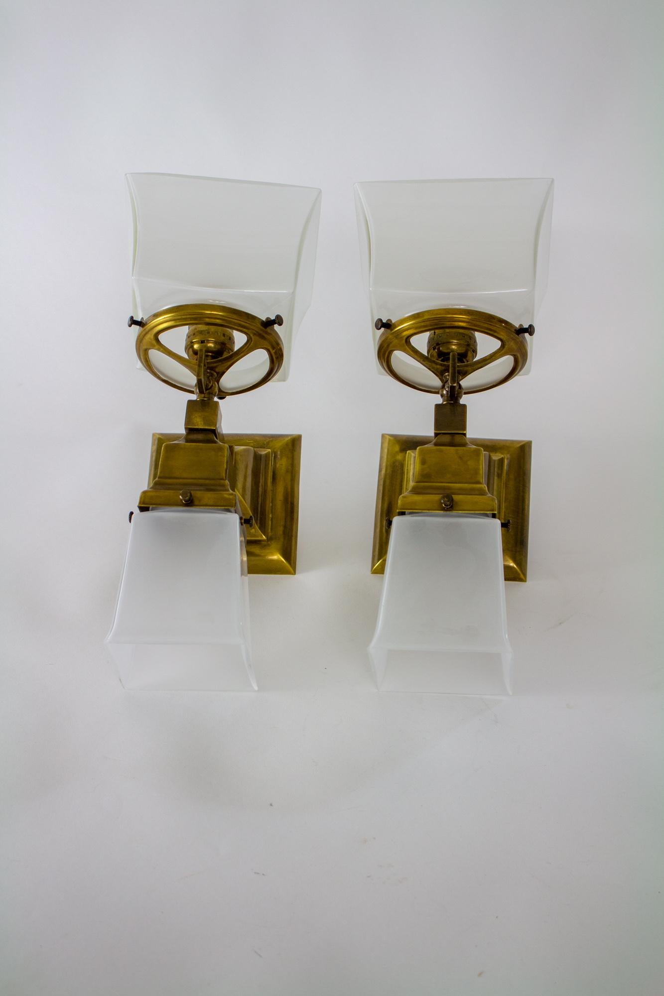 Late 19th Century Mission Style Gas and Electric Sconces, a Pair For Sale 1