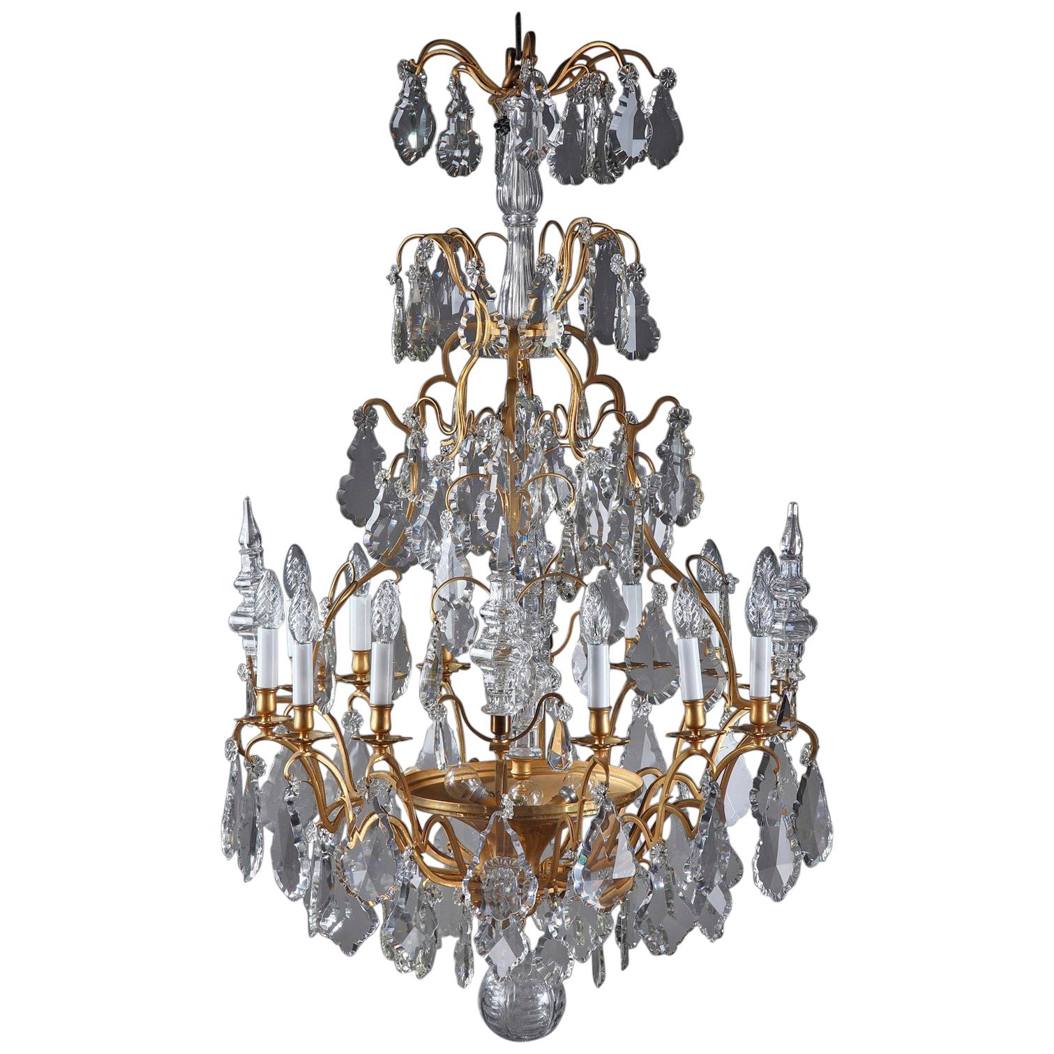 Late 19th Century Monumental 12-Light Gilt Bronze and Crystal Chandelier