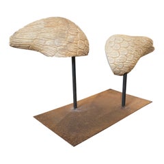 Late 19th Century Mounted Marble Wings on an Iron Pedestal