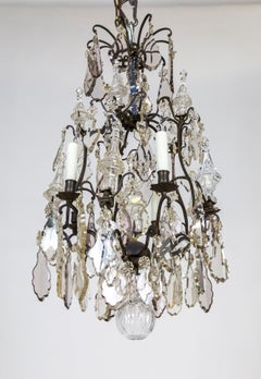 Late 19th Cent. Multi Crystal & Spire Blackened Bronze Birdcage Chandelier