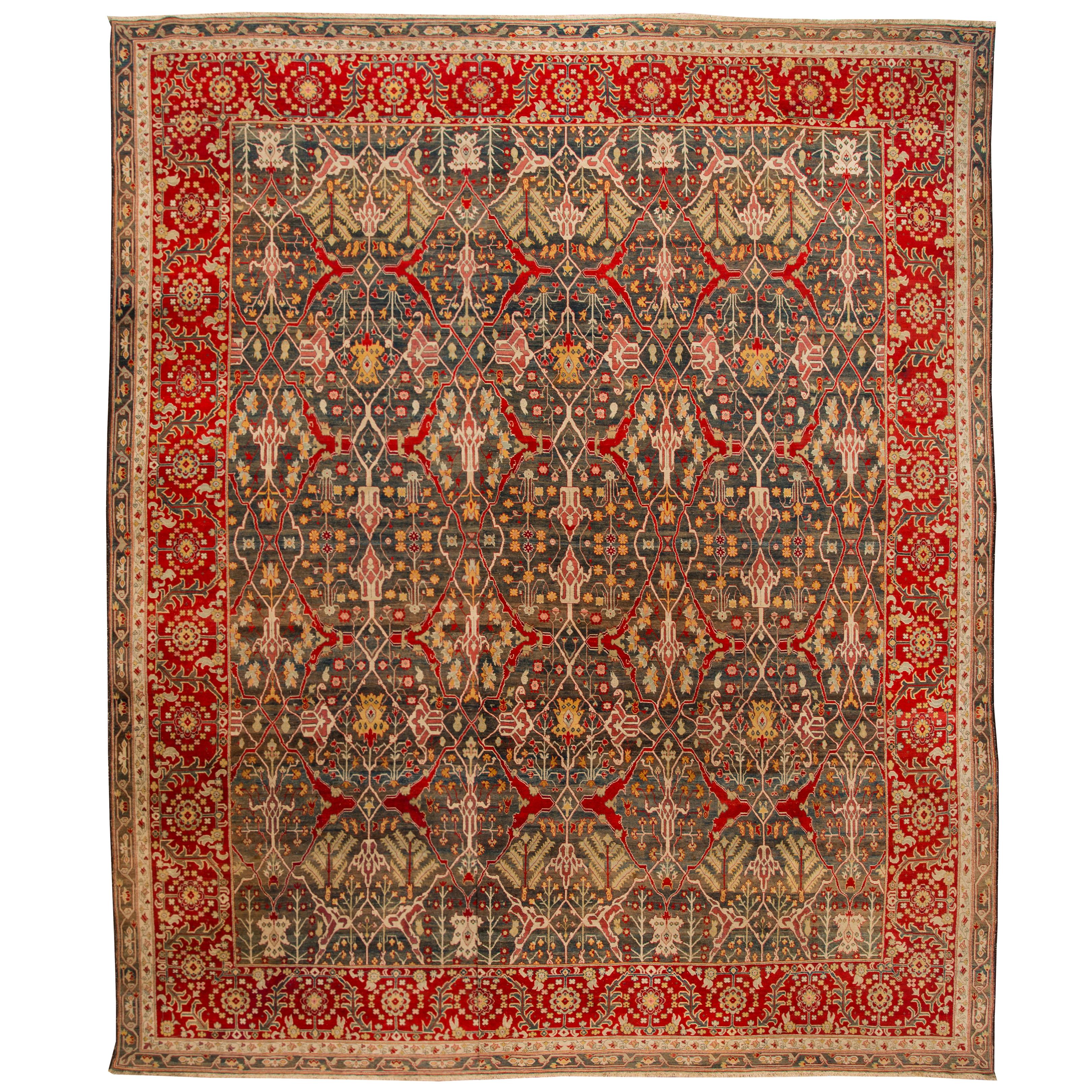 Late 19th Century Multicolored Indian Agra Carpet For Sale