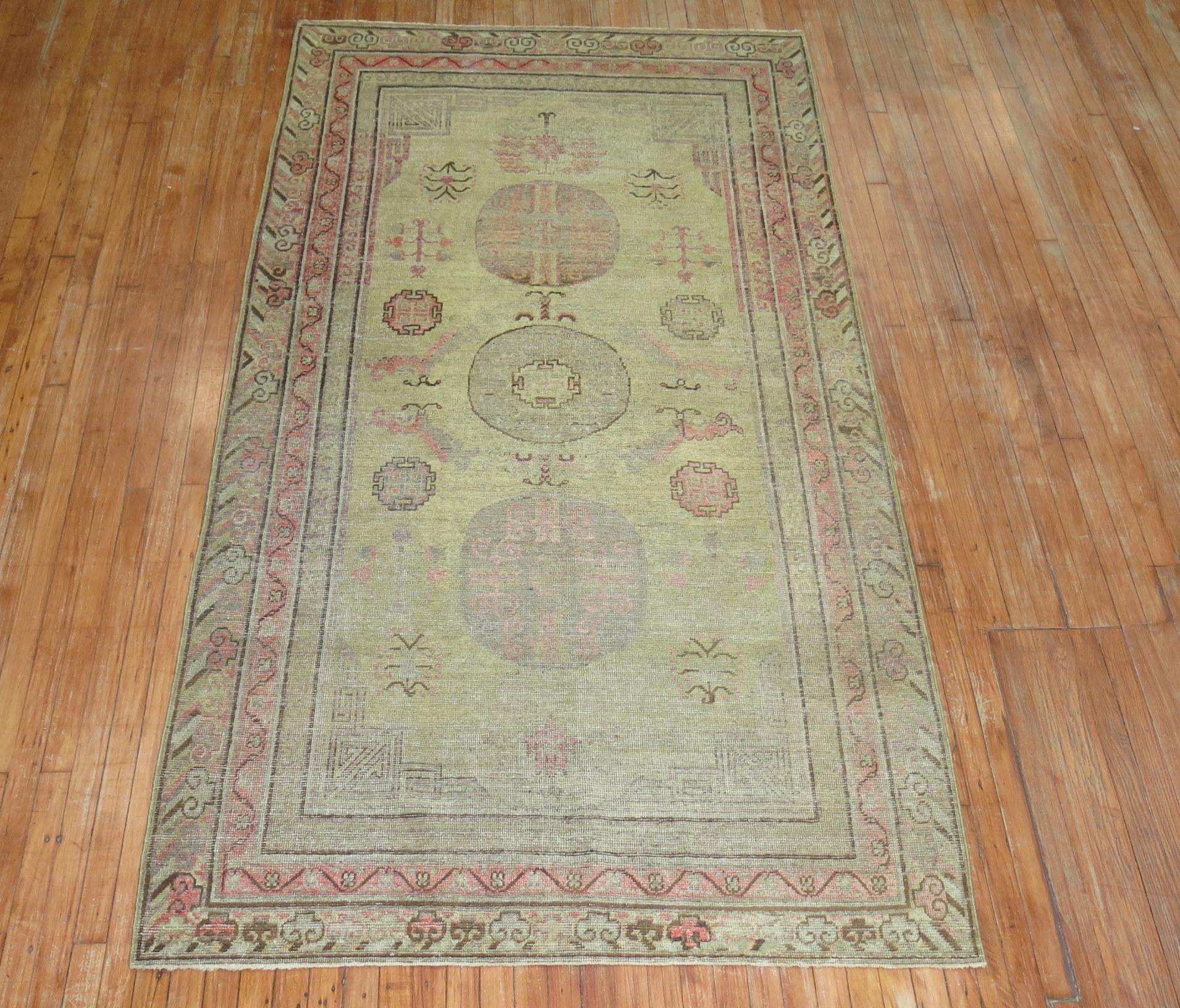 Wool Late 19th Century, Mustard Antique Khotan Rug For Sale