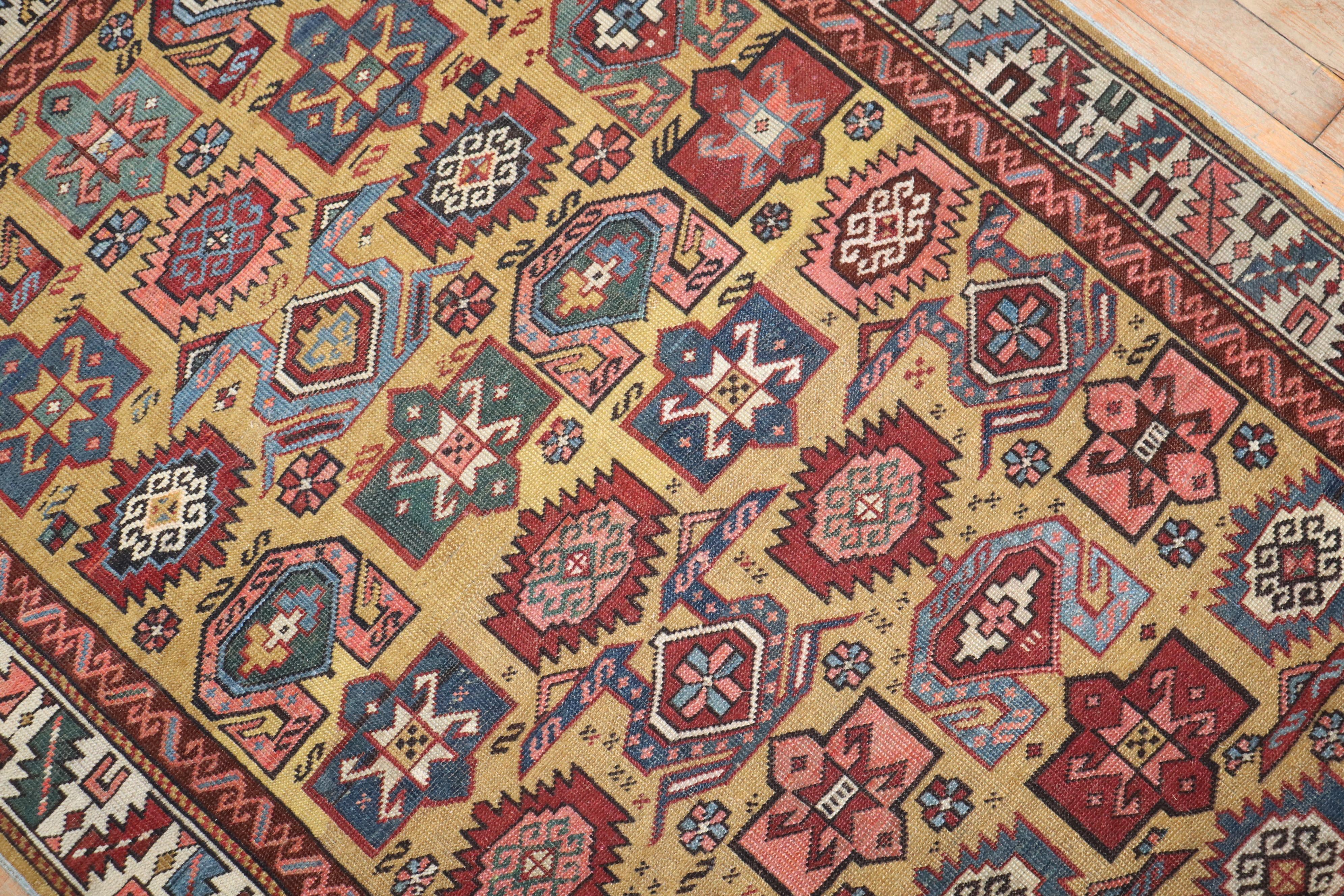 Senfgelber kaukasischer Kuba-Teppich aus dem späten 19.  (Wolle) im Angebot