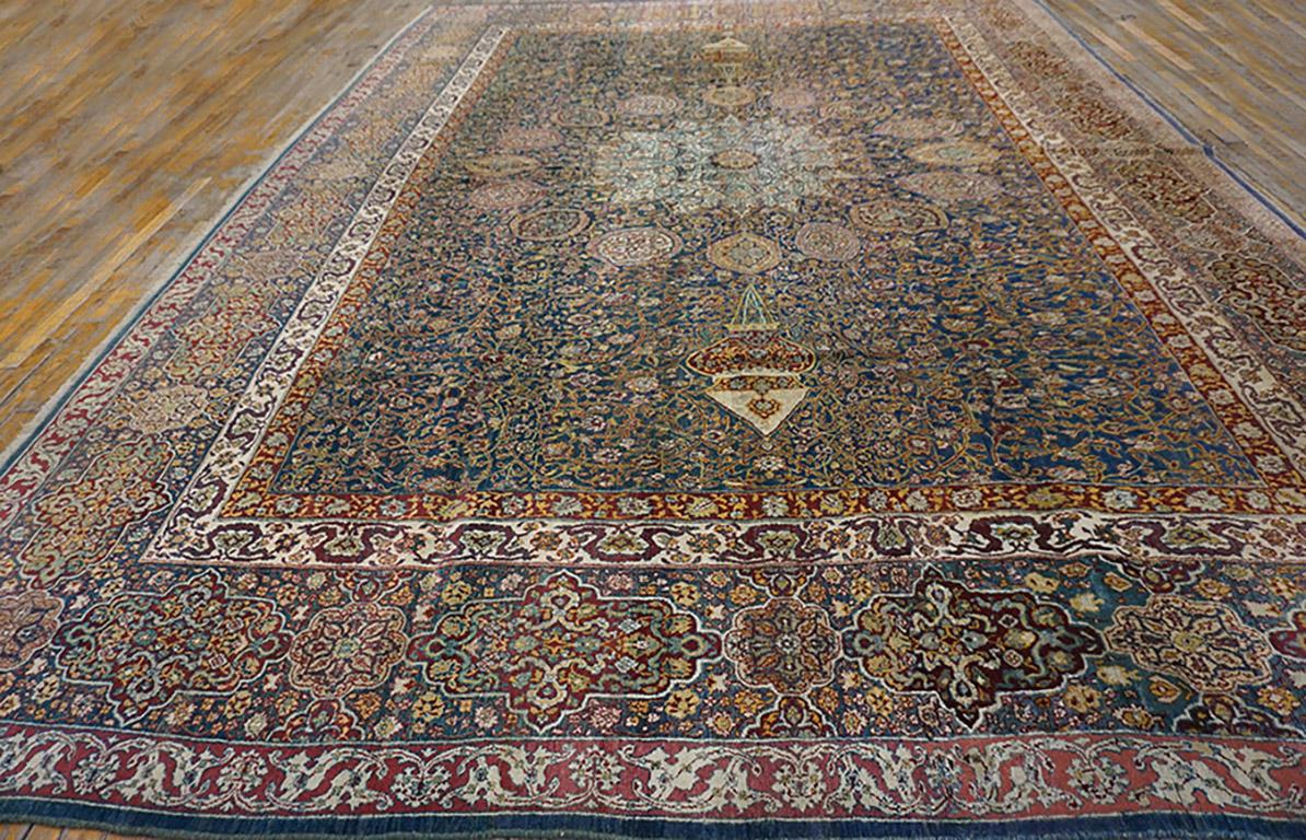 Hand-Knotted Late 19th Century N. Indian Agra Carpet ( 10'8