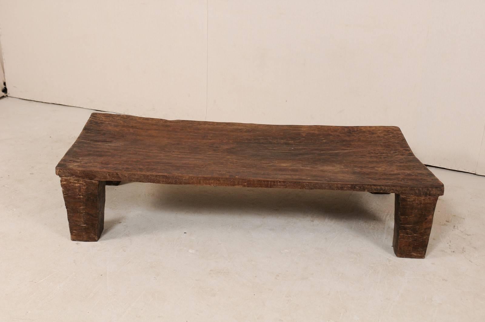 Hand-Carved Late 19th Century Nagaland, India Bed Made Rustic Wood Coffee Table