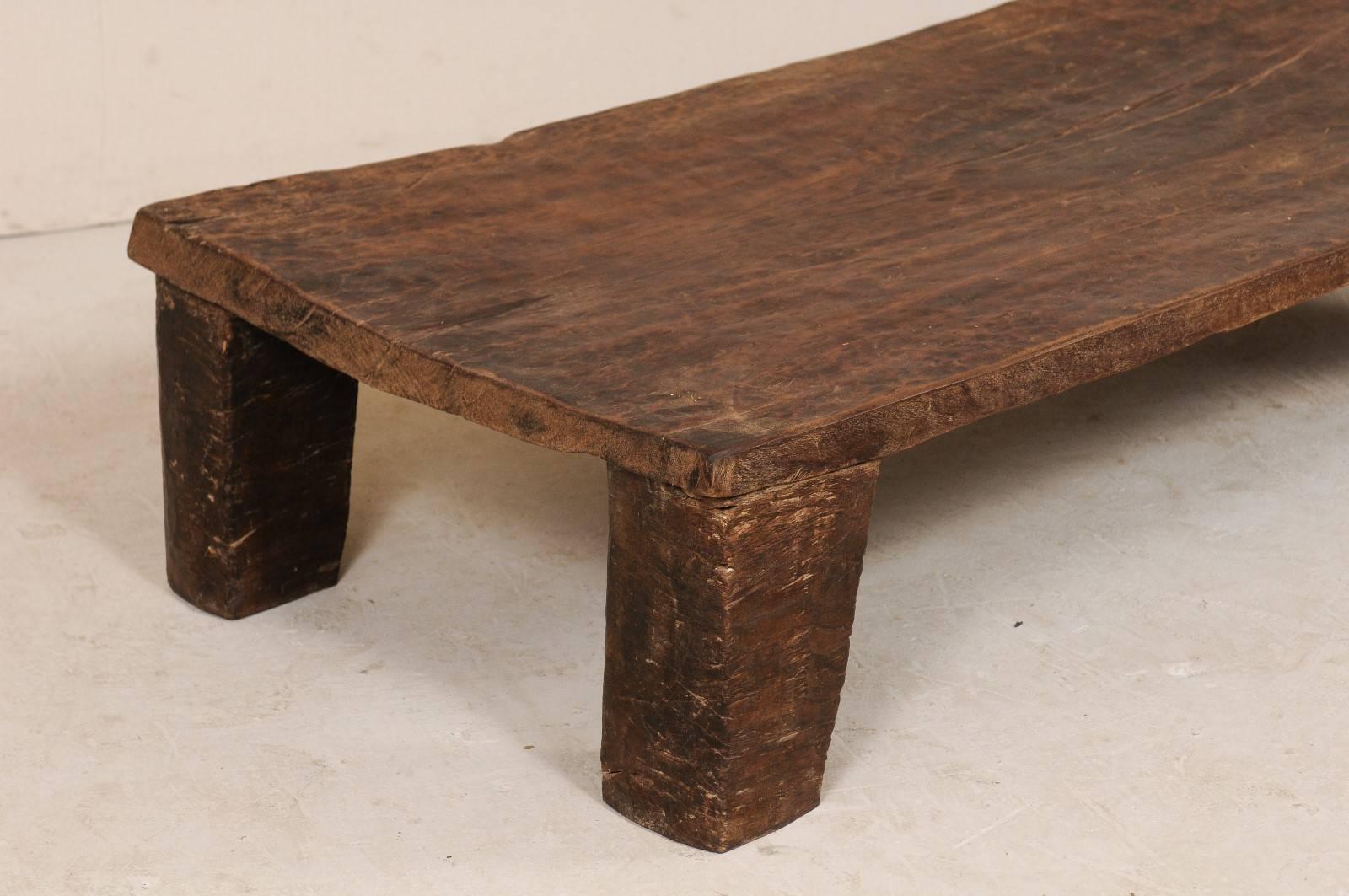 Late 19th Century Nagaland, India Bed Made Rustic Wood Coffee Table In Good Condition In Atlanta, GA