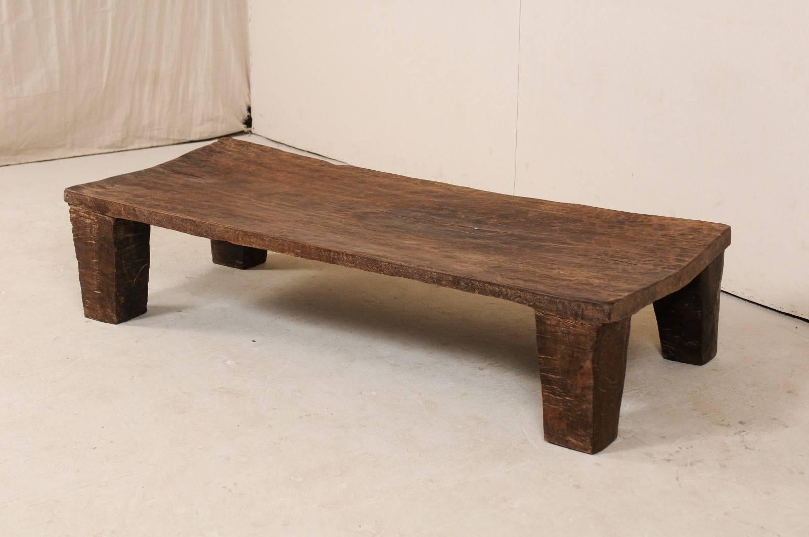 Late 19th Century Nagaland, India Bed Made Rustic Wood Coffee Table 1