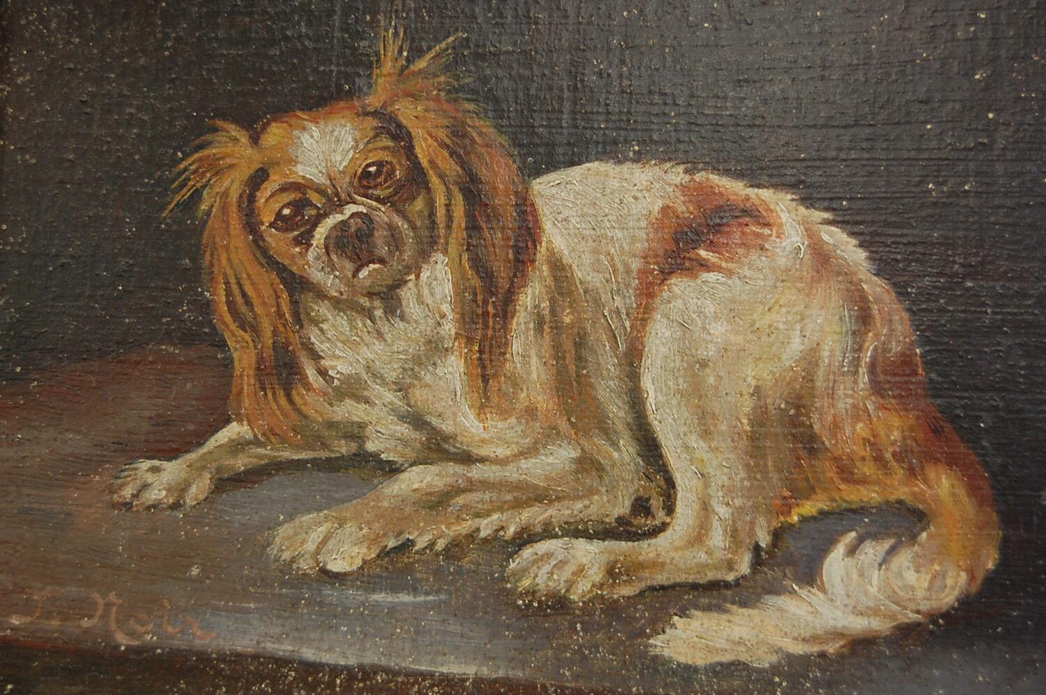 French Late 19th Century Naive Grumpy King Charles Spaniel Portrait