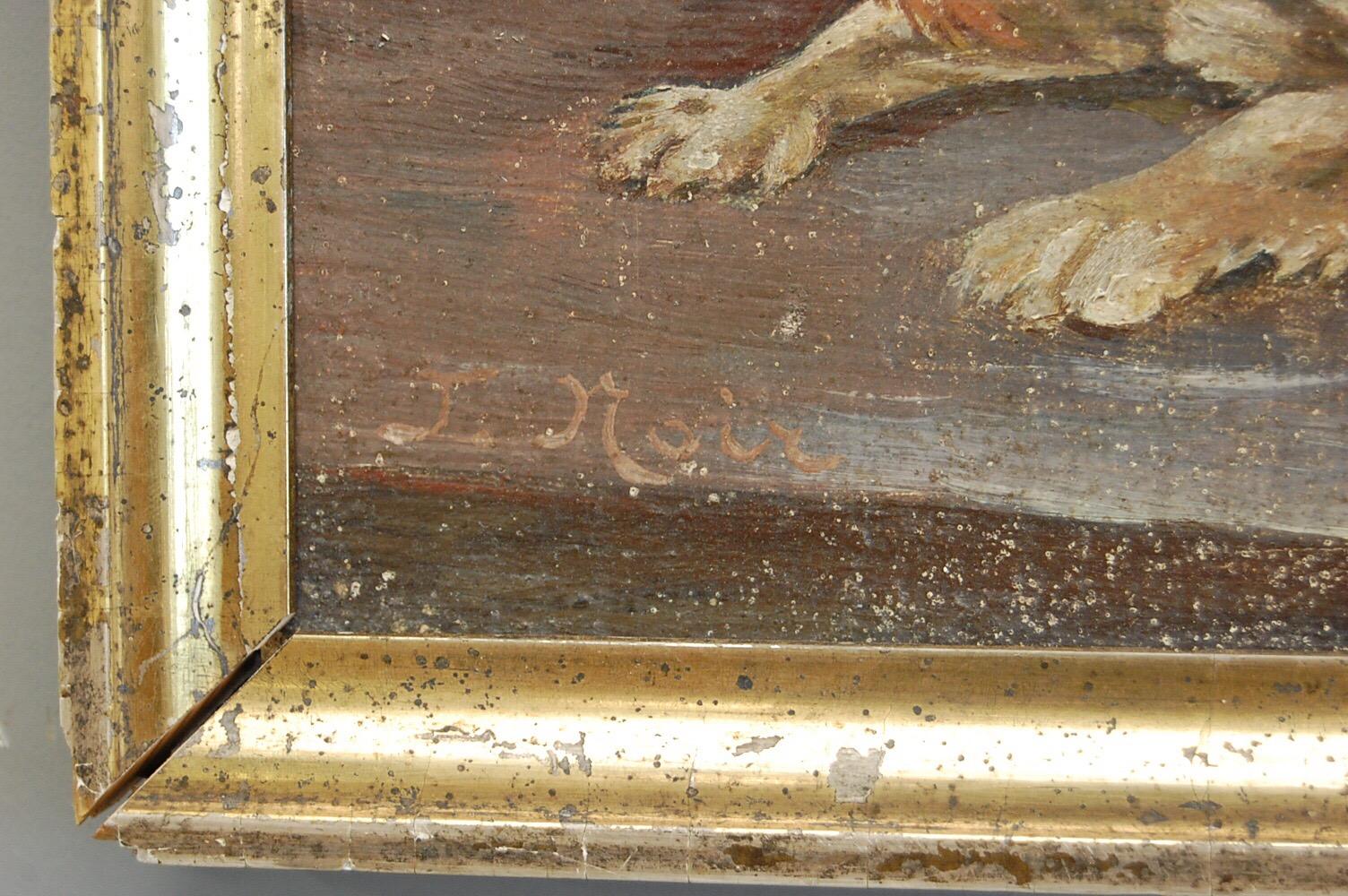 Painted Late 19th Century Naive Grumpy King Charles Spaniel Portrait