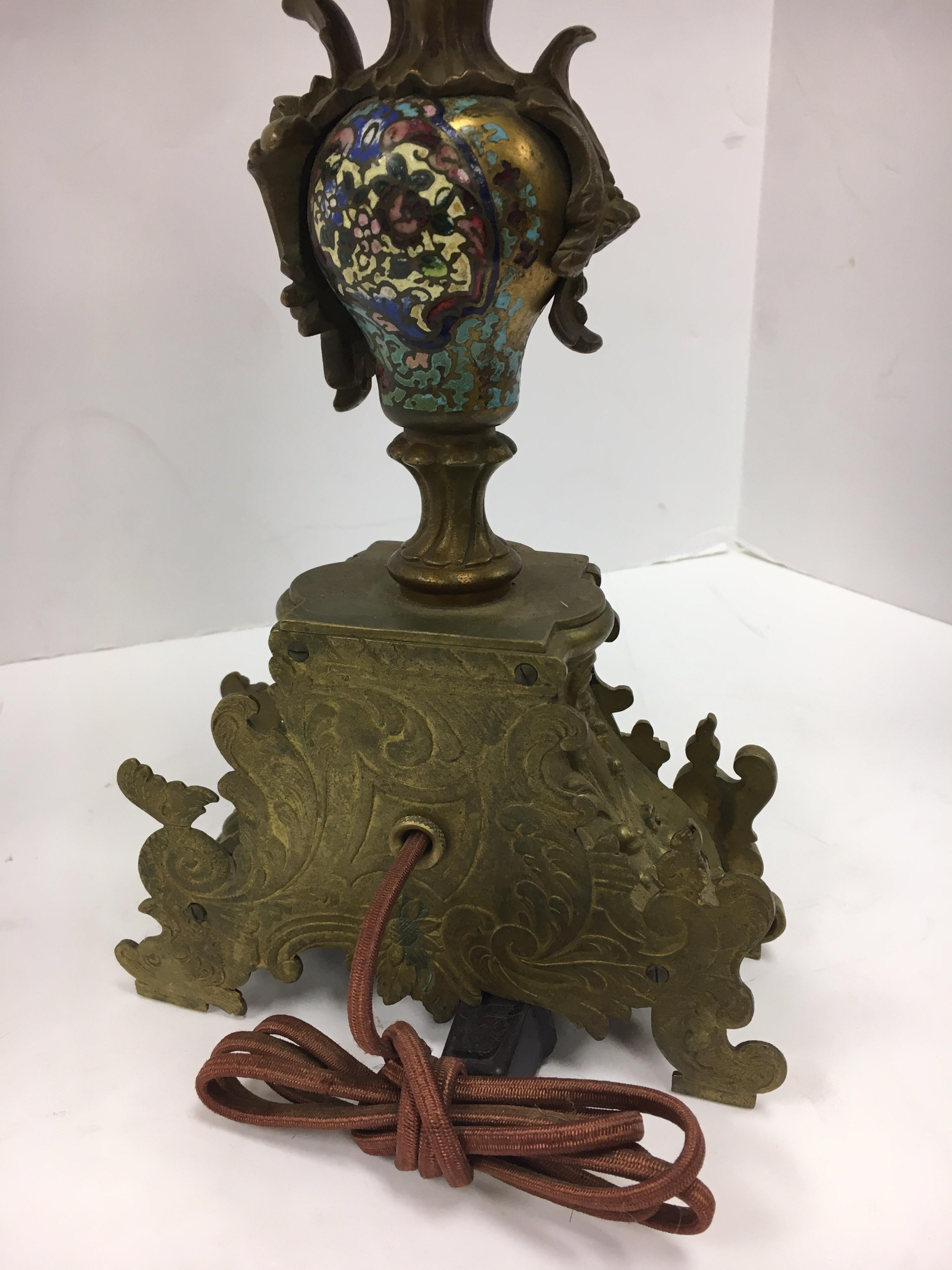 Late 19th Century Napolean III Champleve Bronze Sevres Candelabra Lamp 5