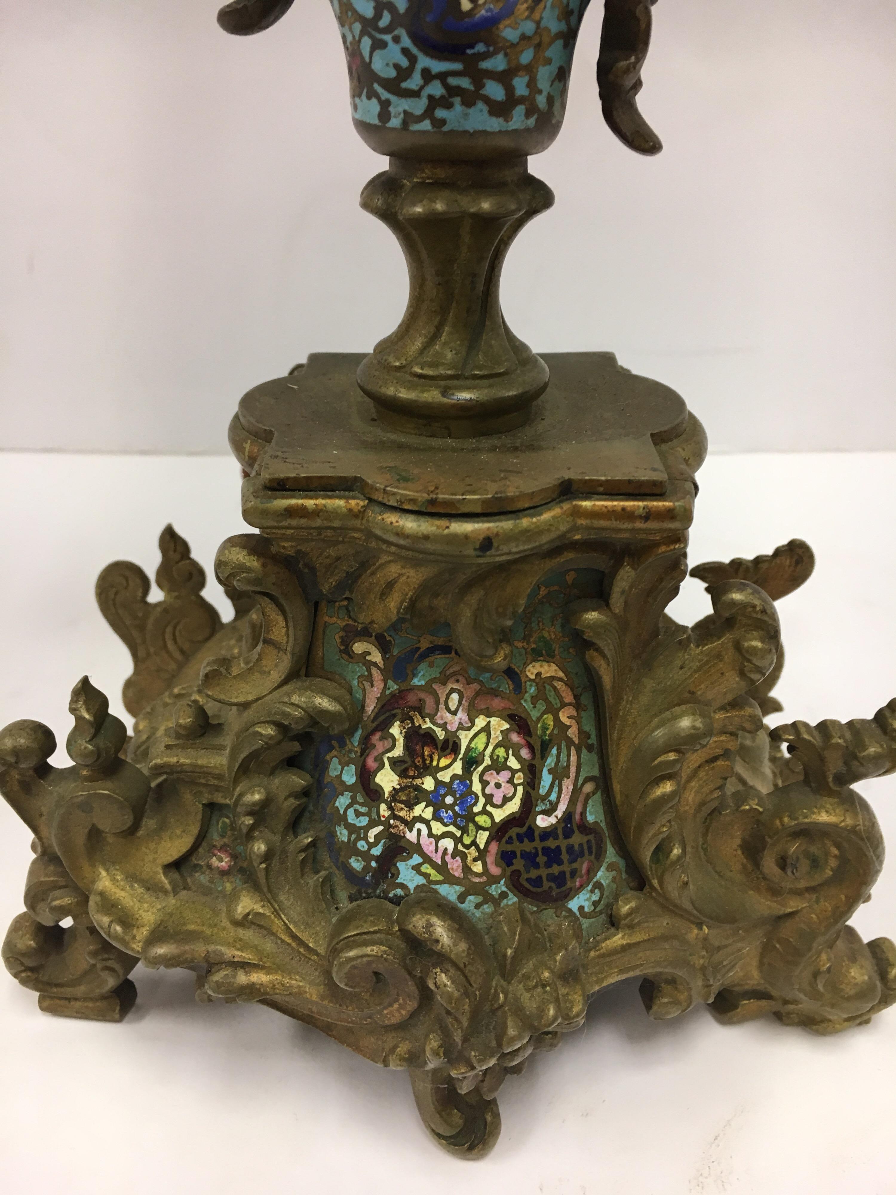 Late 19th Century Napolean III Champleve Bronze Sevres Candelabra Lamp In Good Condition In West Hartford, CT