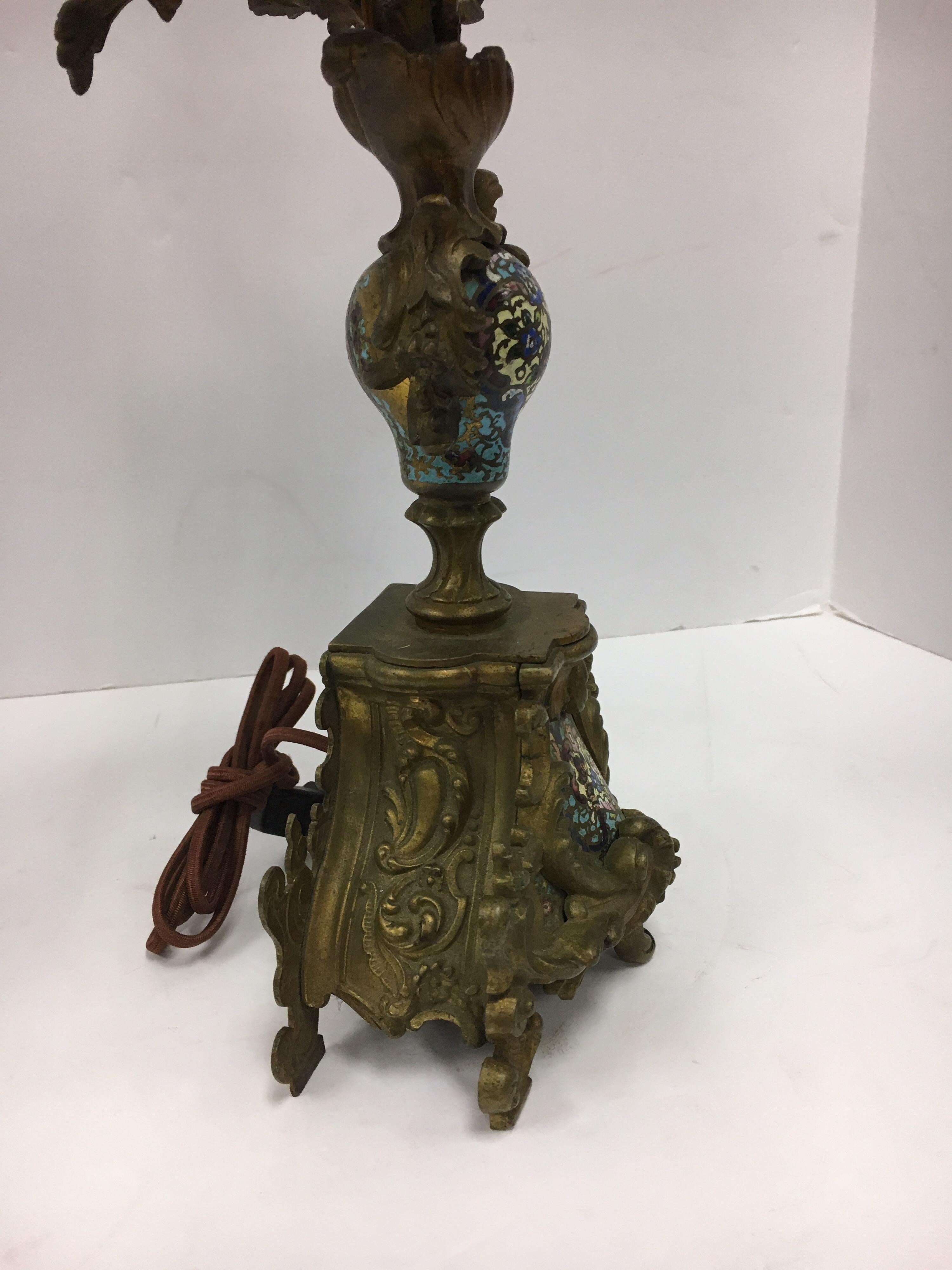 Late 19th Century Napolean III Champleve Bronze Sevres Candelabra Lamp 4