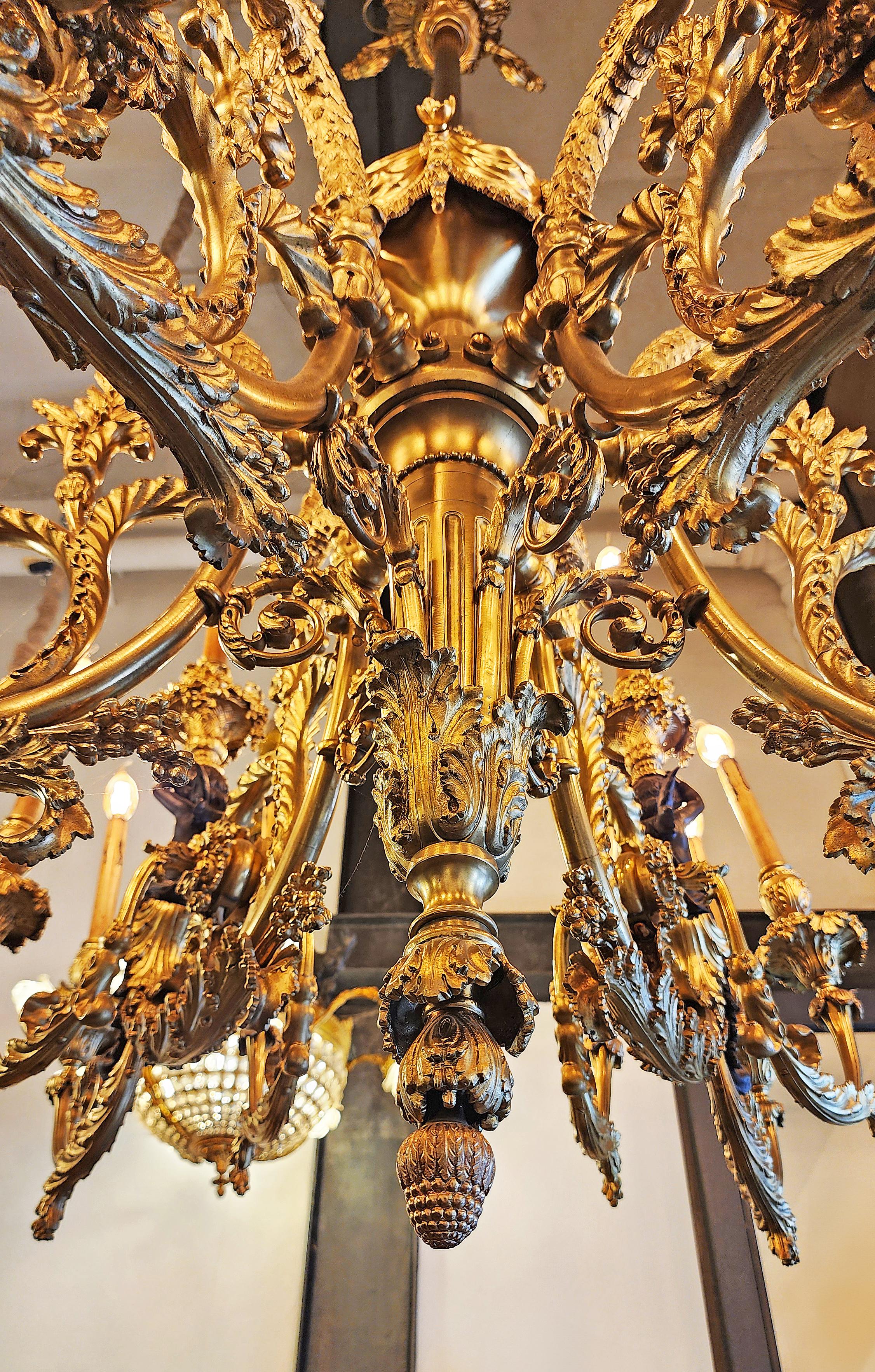 Late 19th Century French Napoleon III 24-Light Gilt Bronze Monumental Chandelier In Good Condition For Sale In North Miami, FL