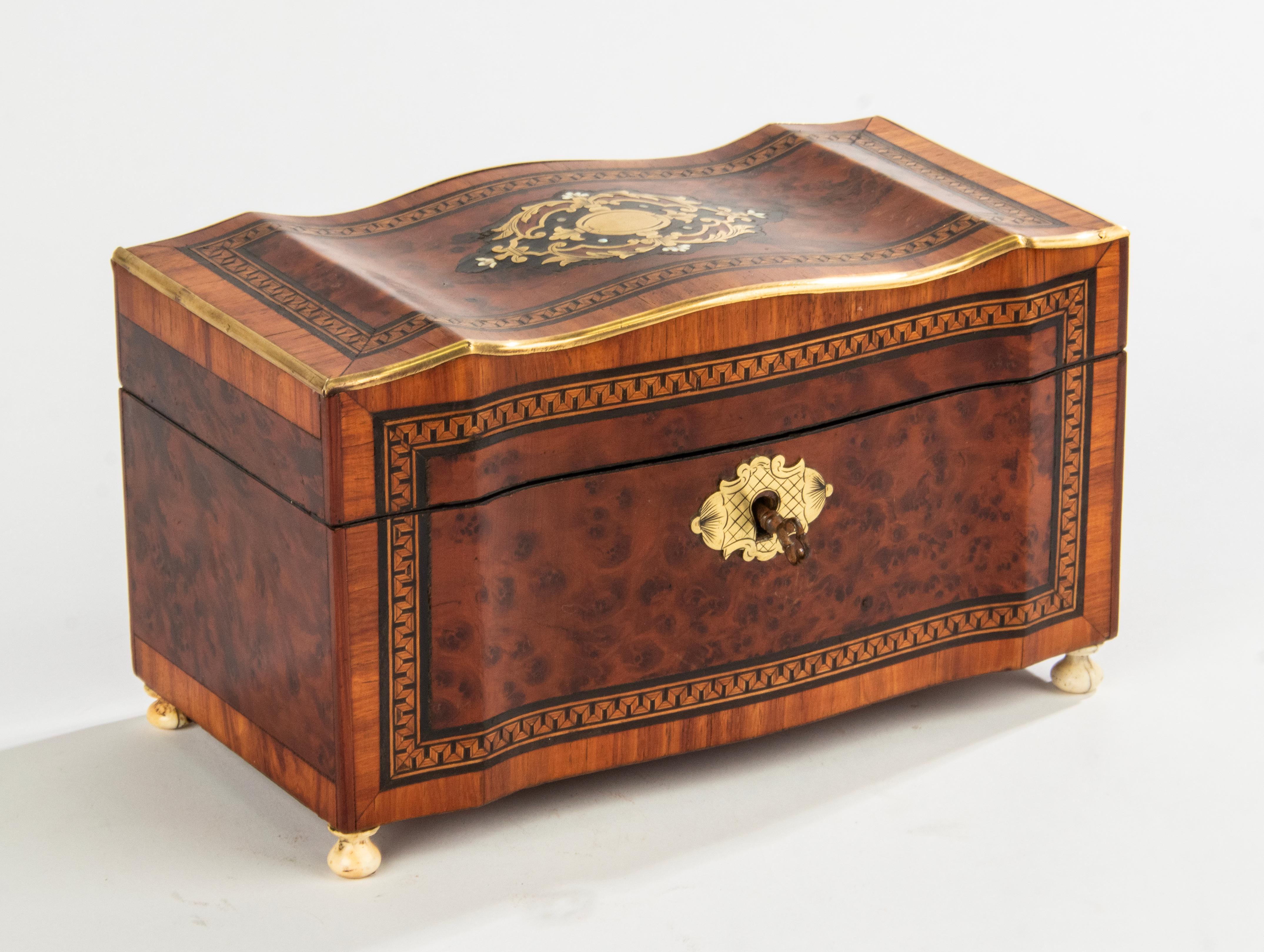 Mid-19th Century Late 19th Century Napoleon III Bombay Wood Marquetry Tea Caddy For Sale