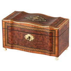 Vintage Late 19th Century Napoleon III Bombay Wood Marquetry Tea Caddy