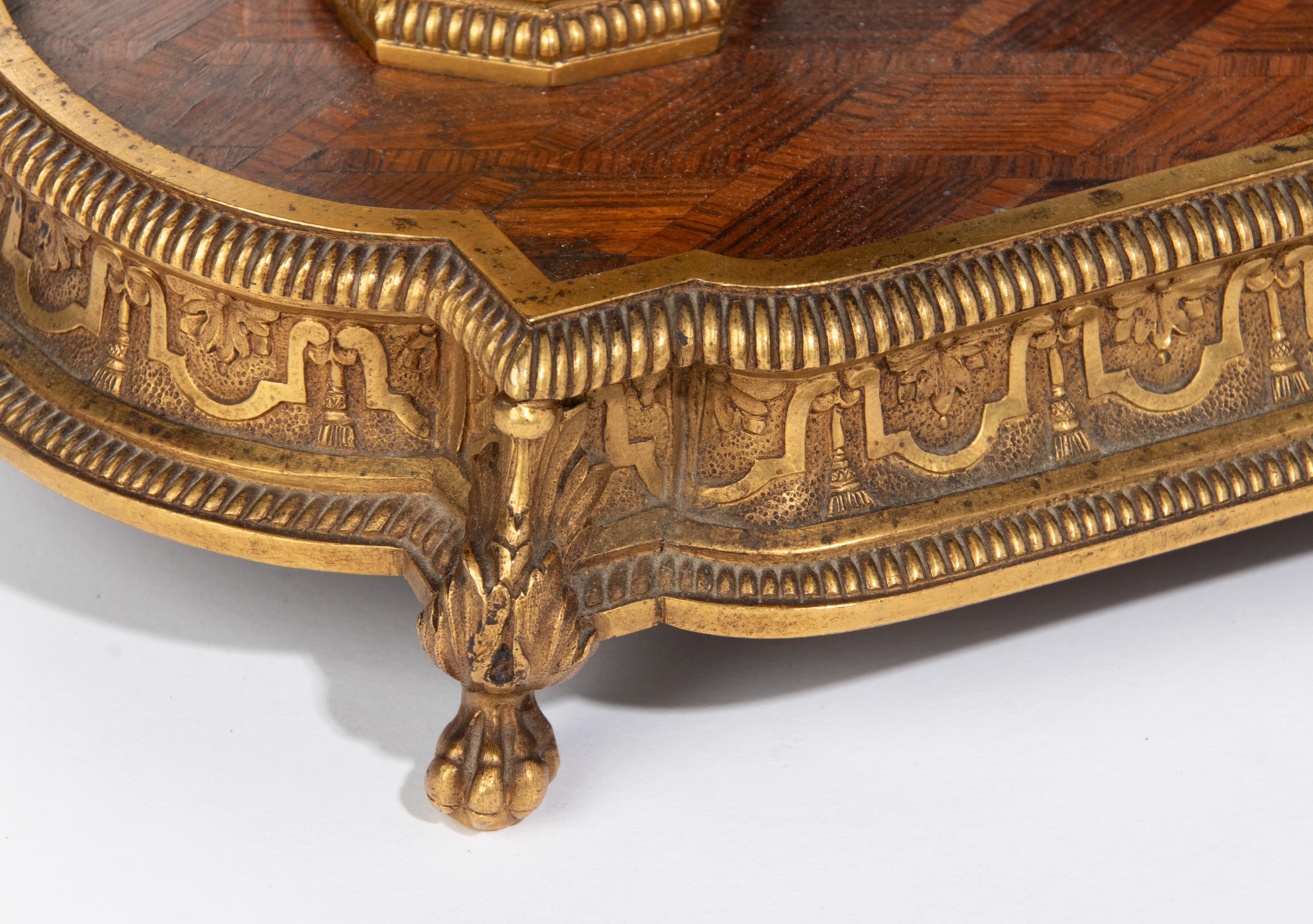 Ende des 19. Jahrhunderts Napoleon III Bronze Holz Intarsien Tintenfass im Angebot 11
