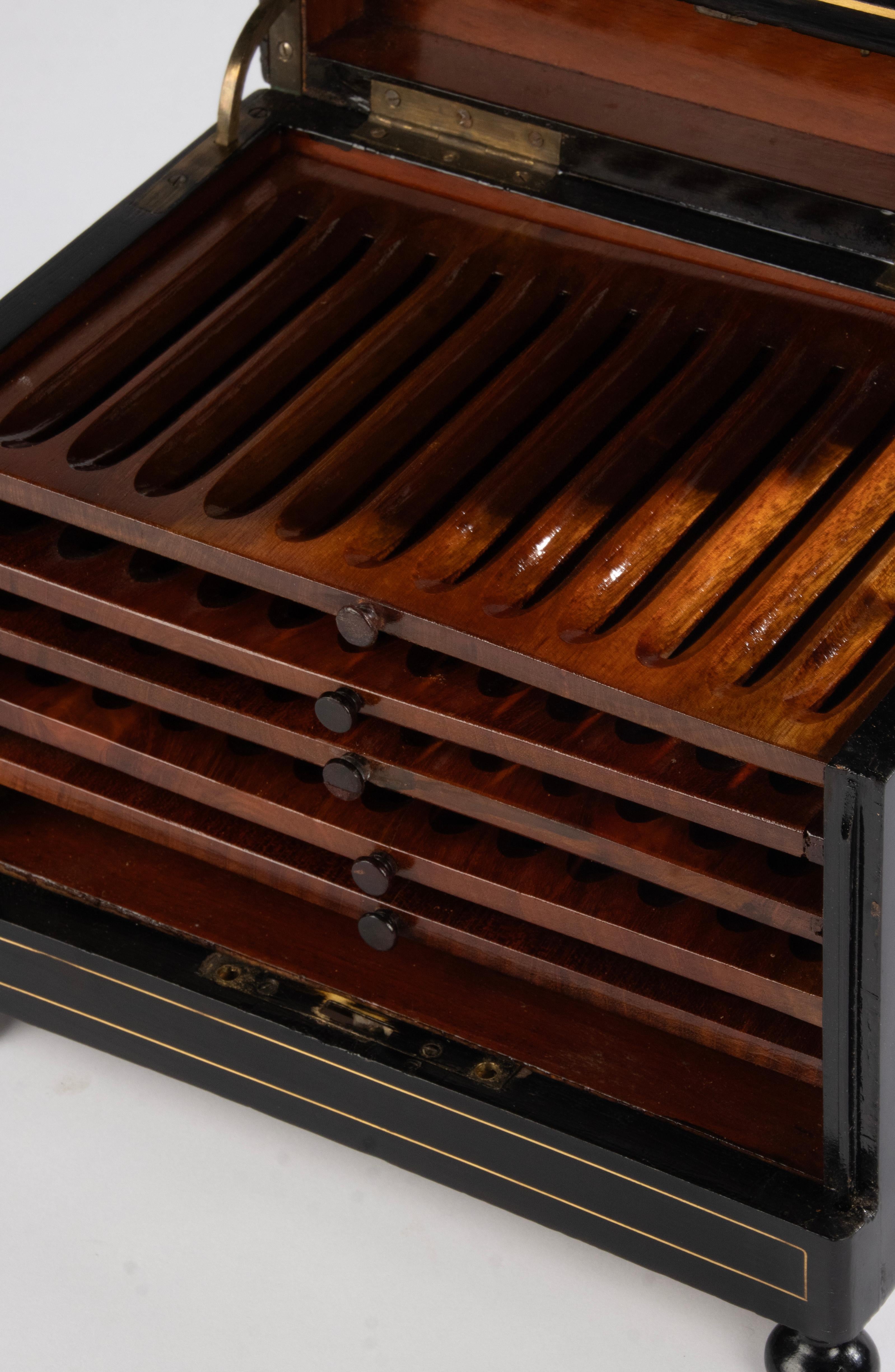 Brass Late 19th Century Napoleon III Ebonized Cigar Cabinet For Sale