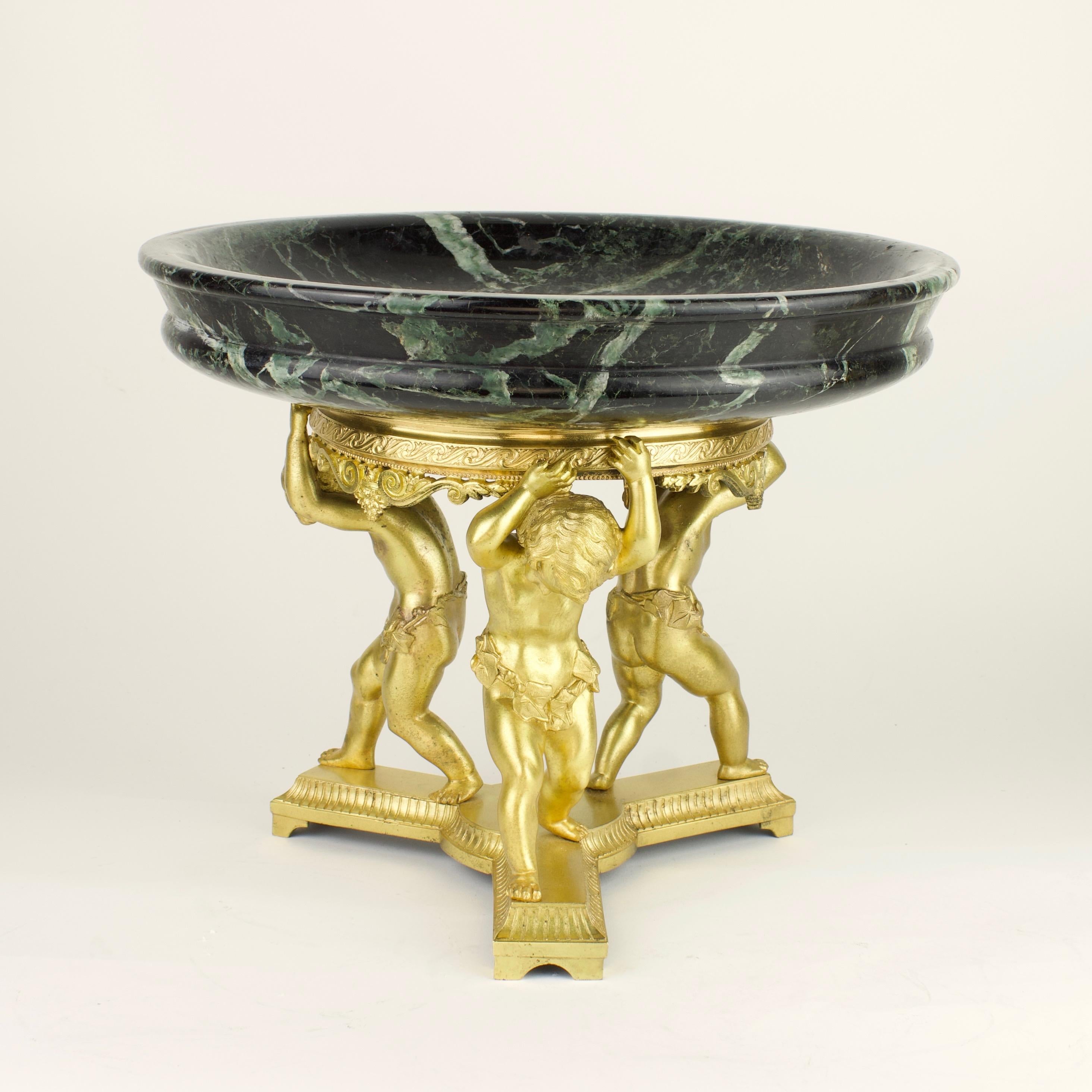 French Late 19th Century Napoleon III Empire Gilt Bronze Putti and Marble Centerpiece For Sale