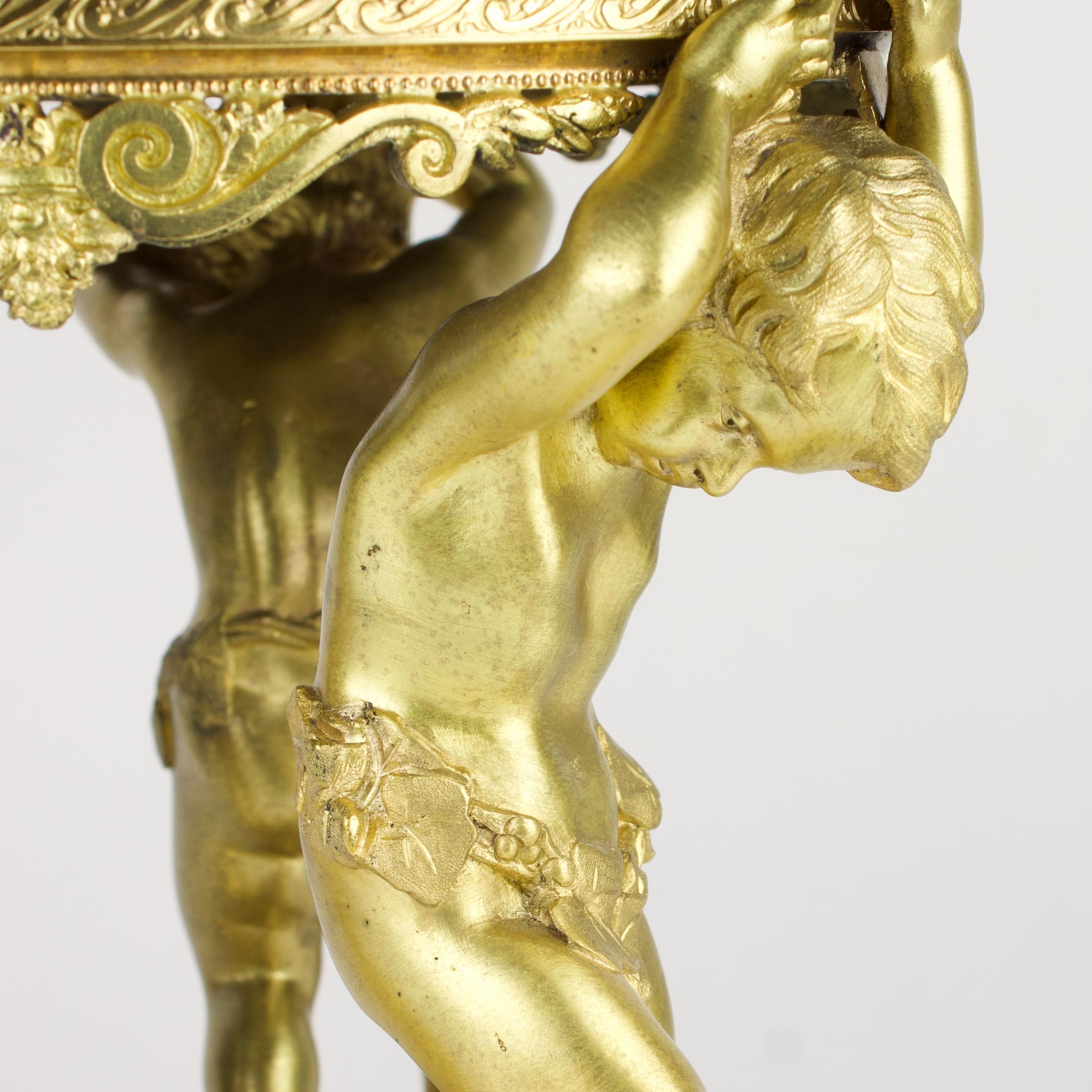 Carved Late 19th Century Napoleon III Empire Gilt Bronze Putti and Marble Centerpiece For Sale