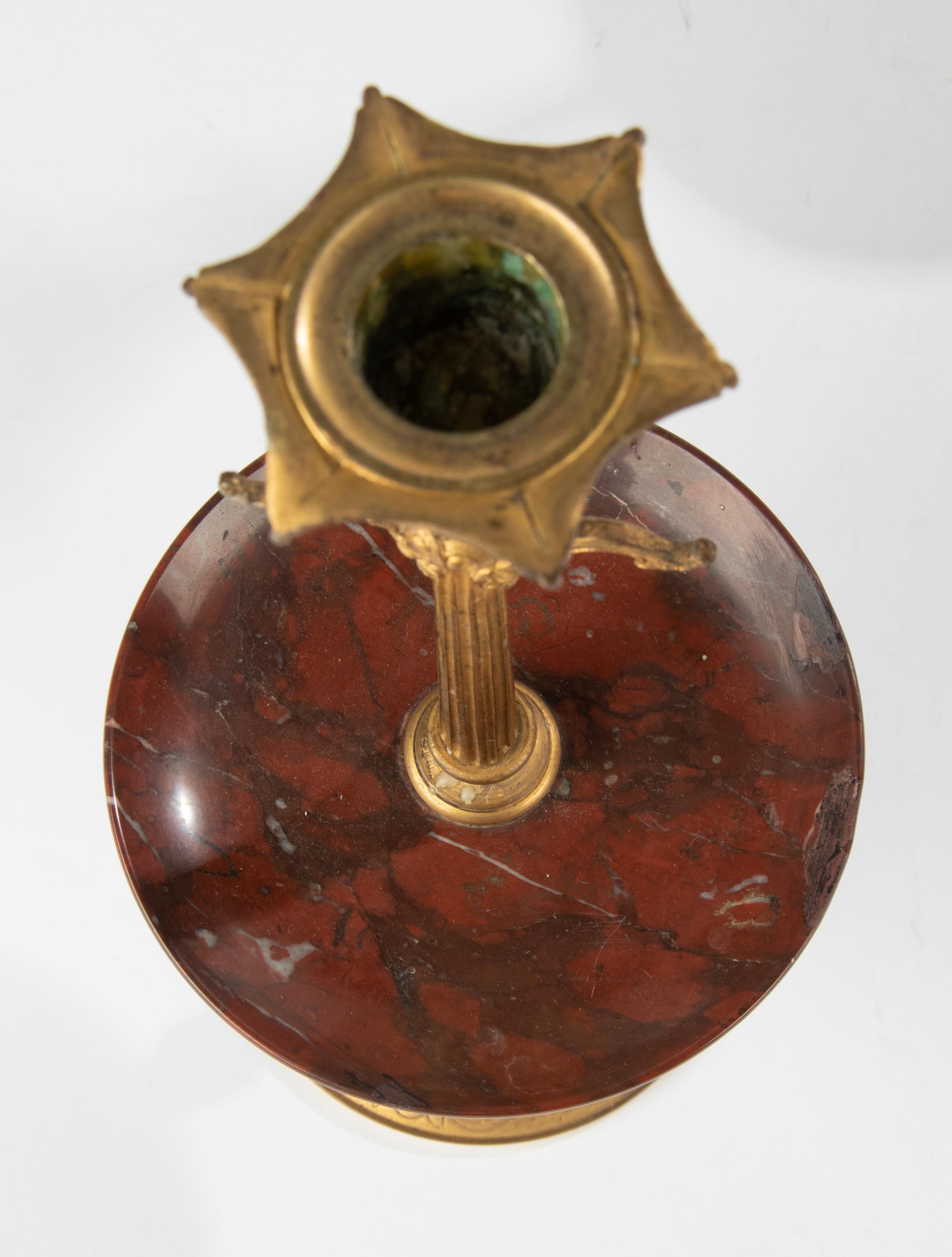 Napoleon III. Goldbronze-Kerzenständer Griotte-Marmorschalen aus dem späten 19. Jahrhundert im Angebot 5