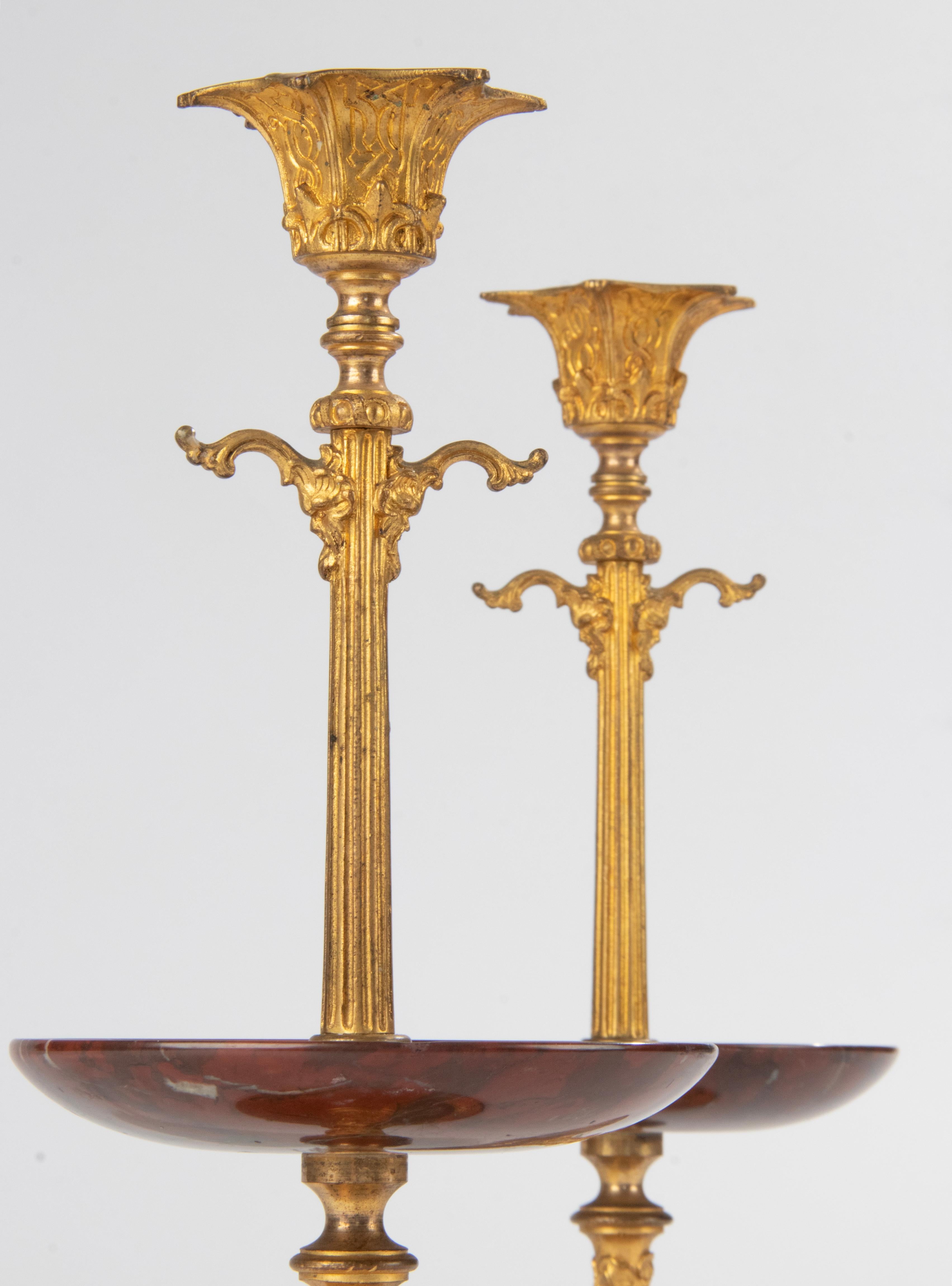 Late 19th Century Napoleon III Ormolu Candlesticks Griotte Marble Bowls For Sale 7