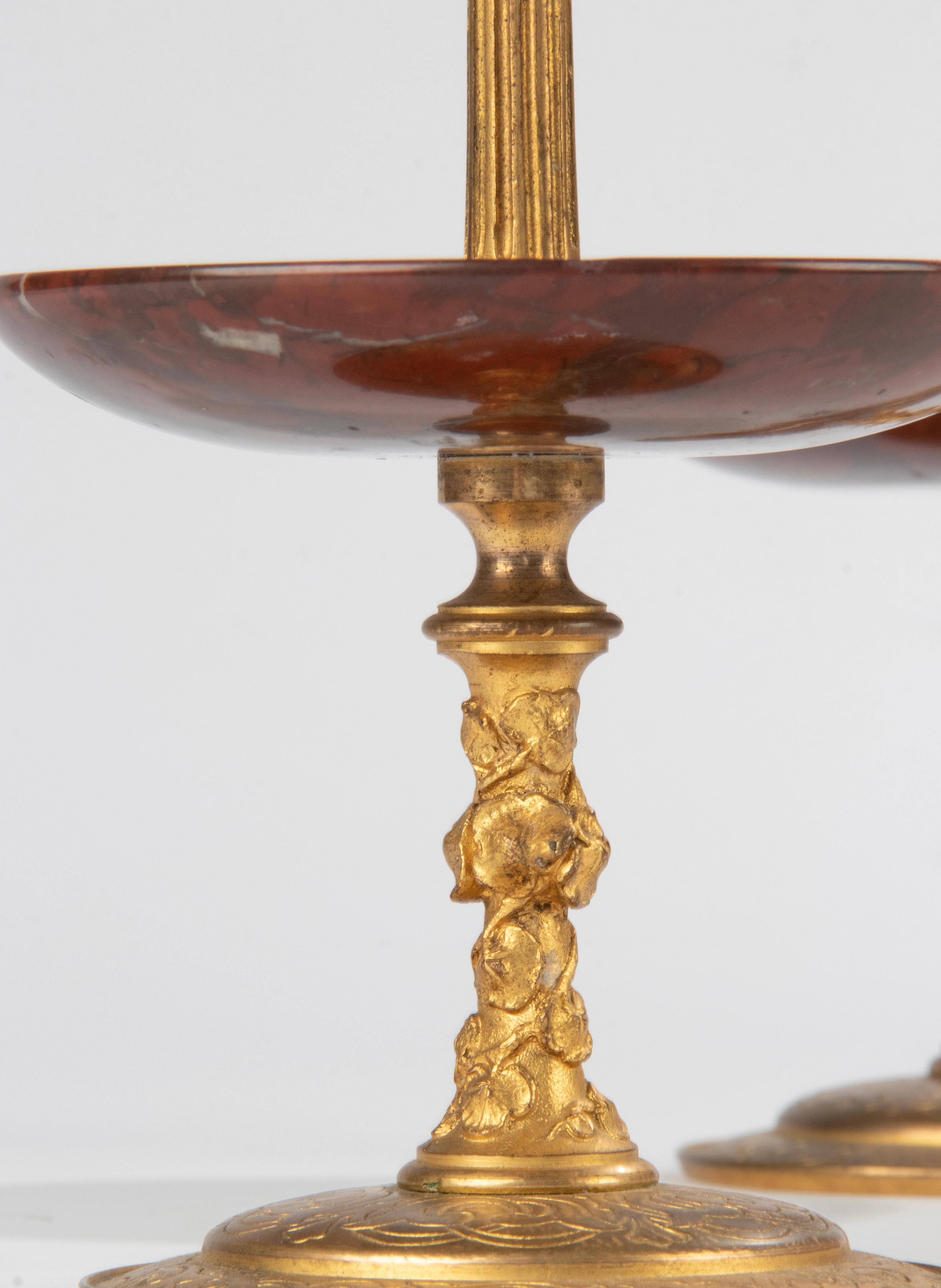 Late 19th Century Napoleon III Ormolu Candlesticks Griotte Marble Bowls For Sale 10