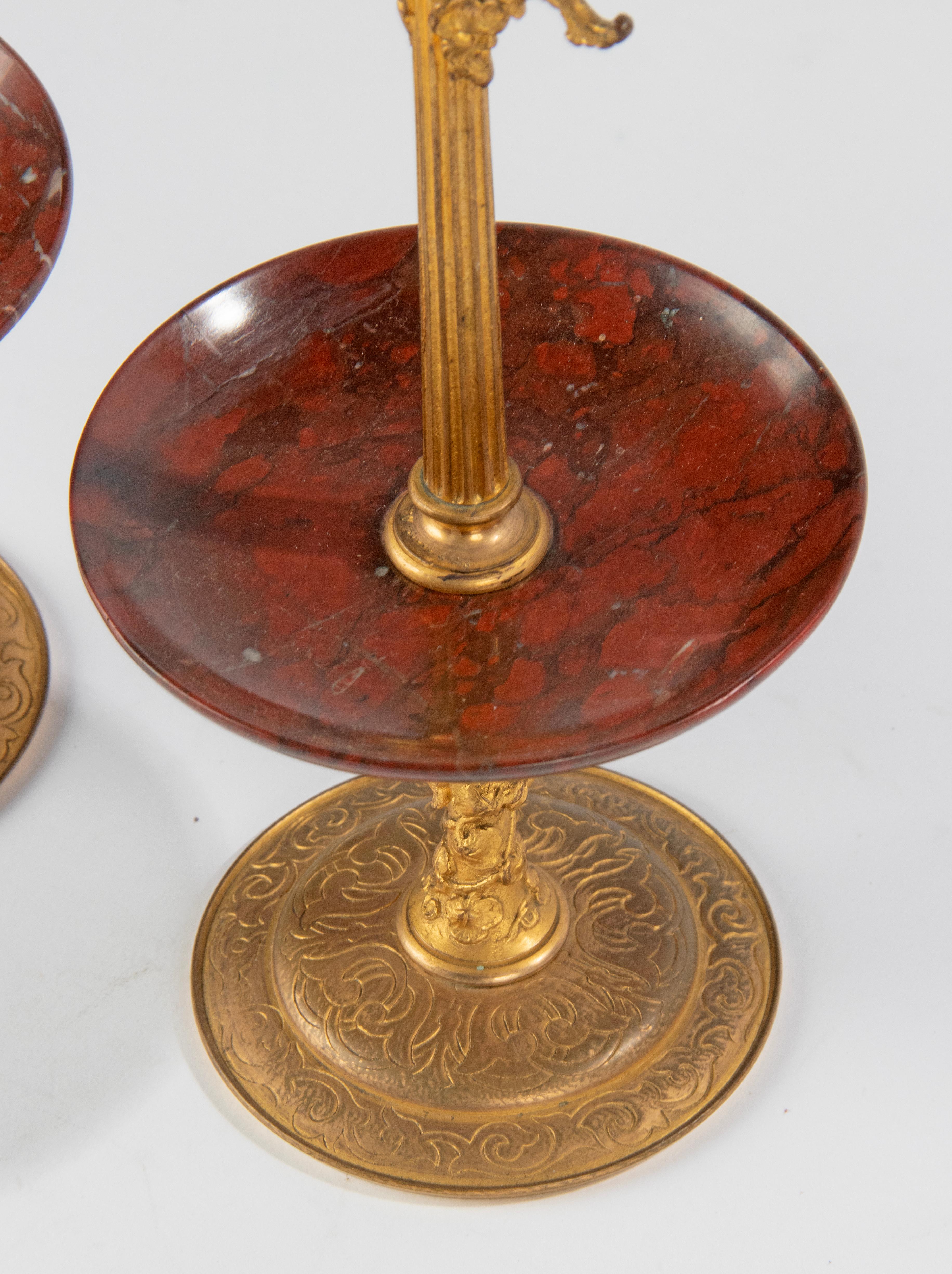 Late 19th Century Napoleon III Ormolu Candlesticks Griotte Marble Bowls For Sale 12