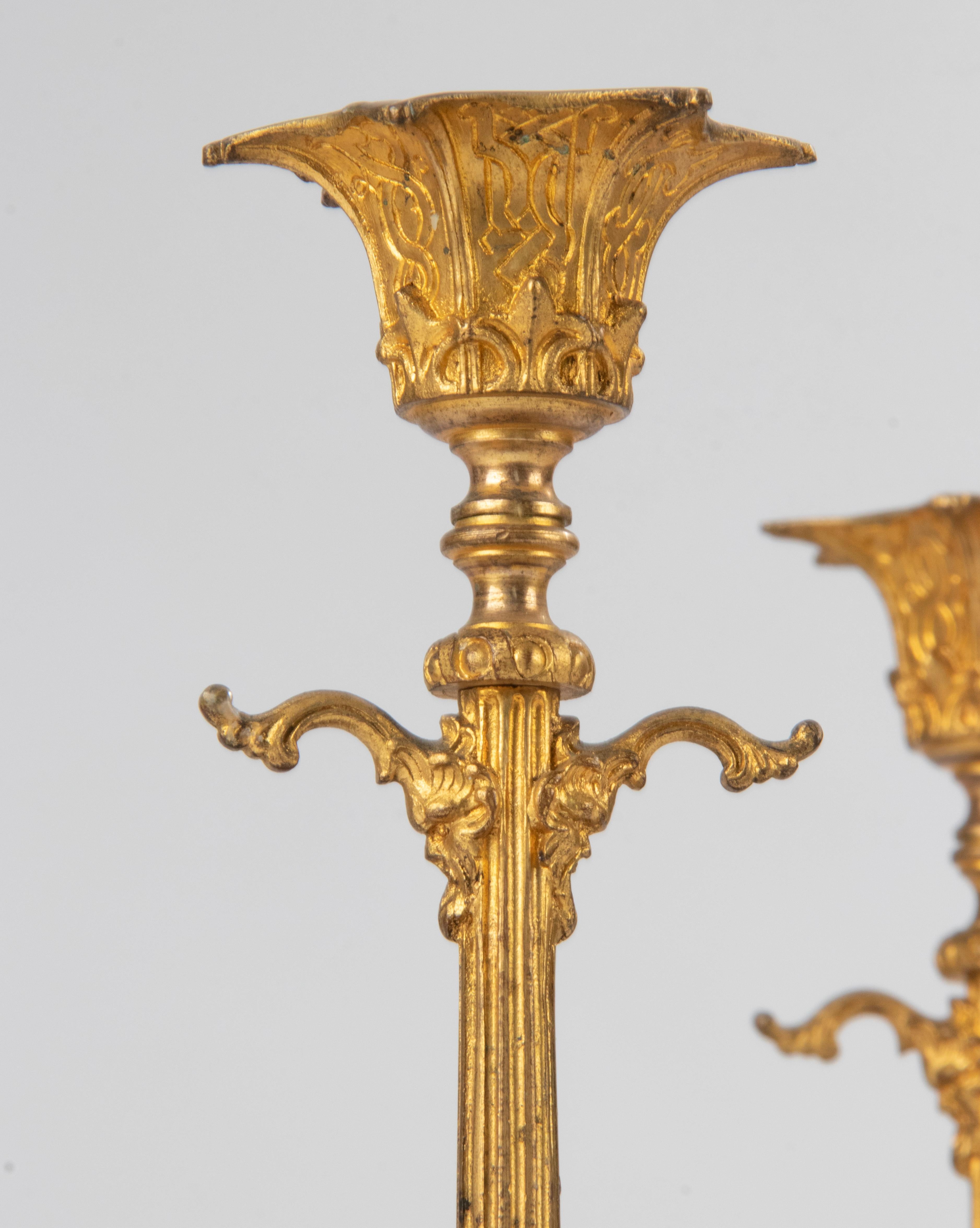 Late 19th Century Napoleon III Ormolu Candlesticks Griotte Marble Bowls For Sale 2