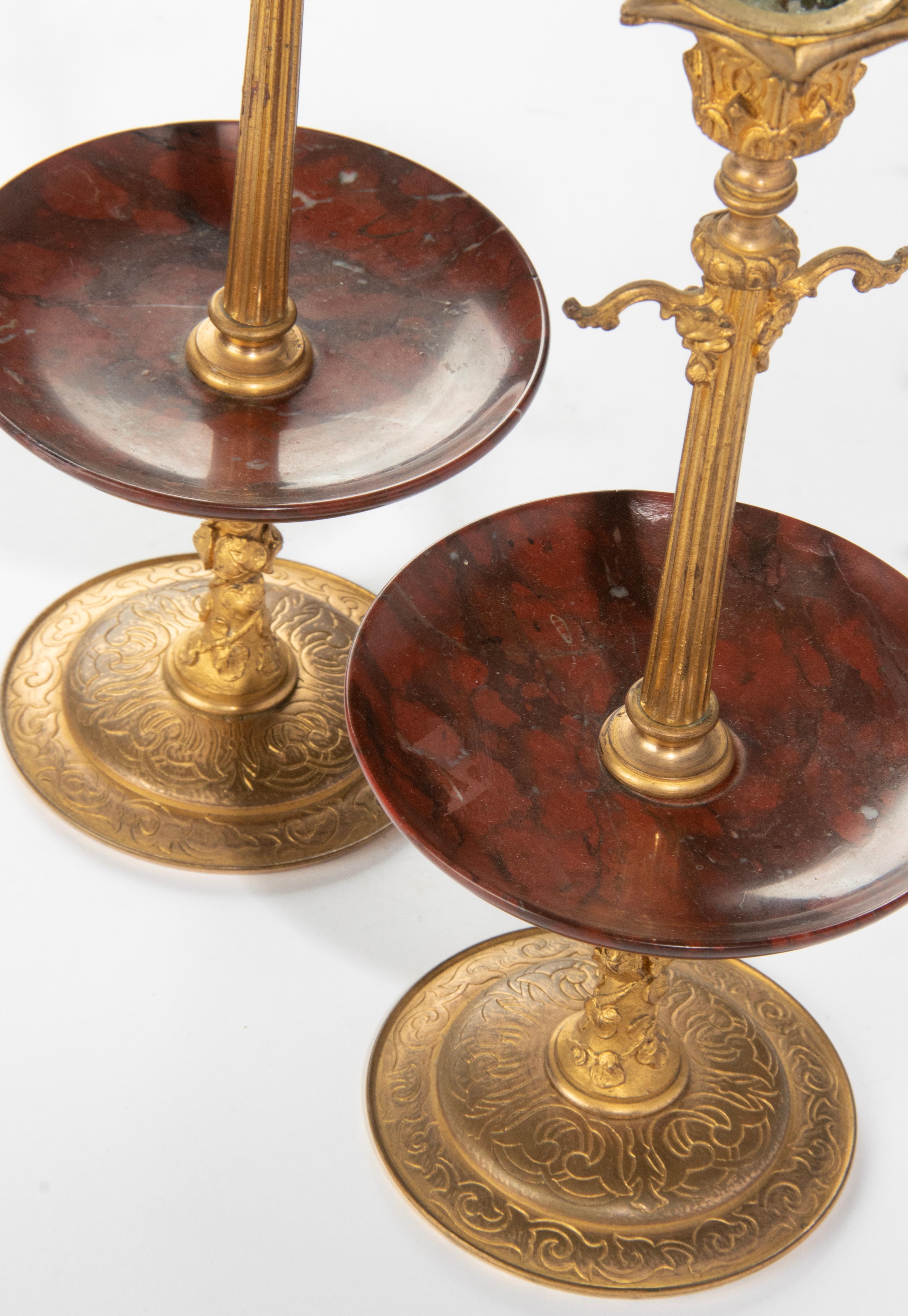 Late 19th Century Napoleon III Ormolu Candlesticks Griotte Marble Bowls For Sale 3
