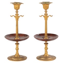 Late 19th Century Napoleon III Ormolu Candlesticks Griotte Marble Bowls
