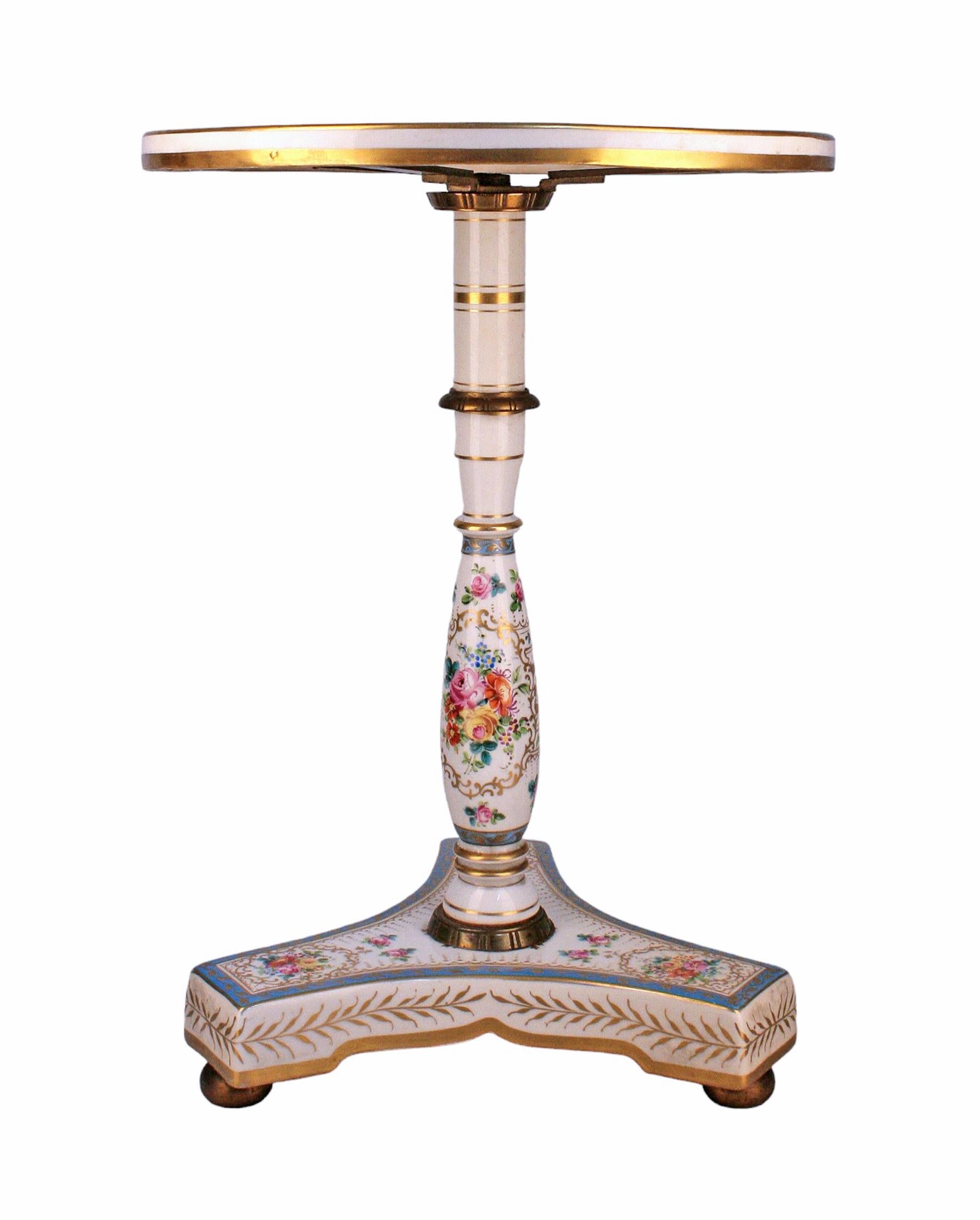 Late 19th century Napoleon III painted porcelain circular pedestal table with floral motifs made in France

By: unknown
Material: bronze, copper, ceramic, porcelain, paint, enamel, metal
Technique: cast, gilt, molded, pressed, painted, hand-painted,