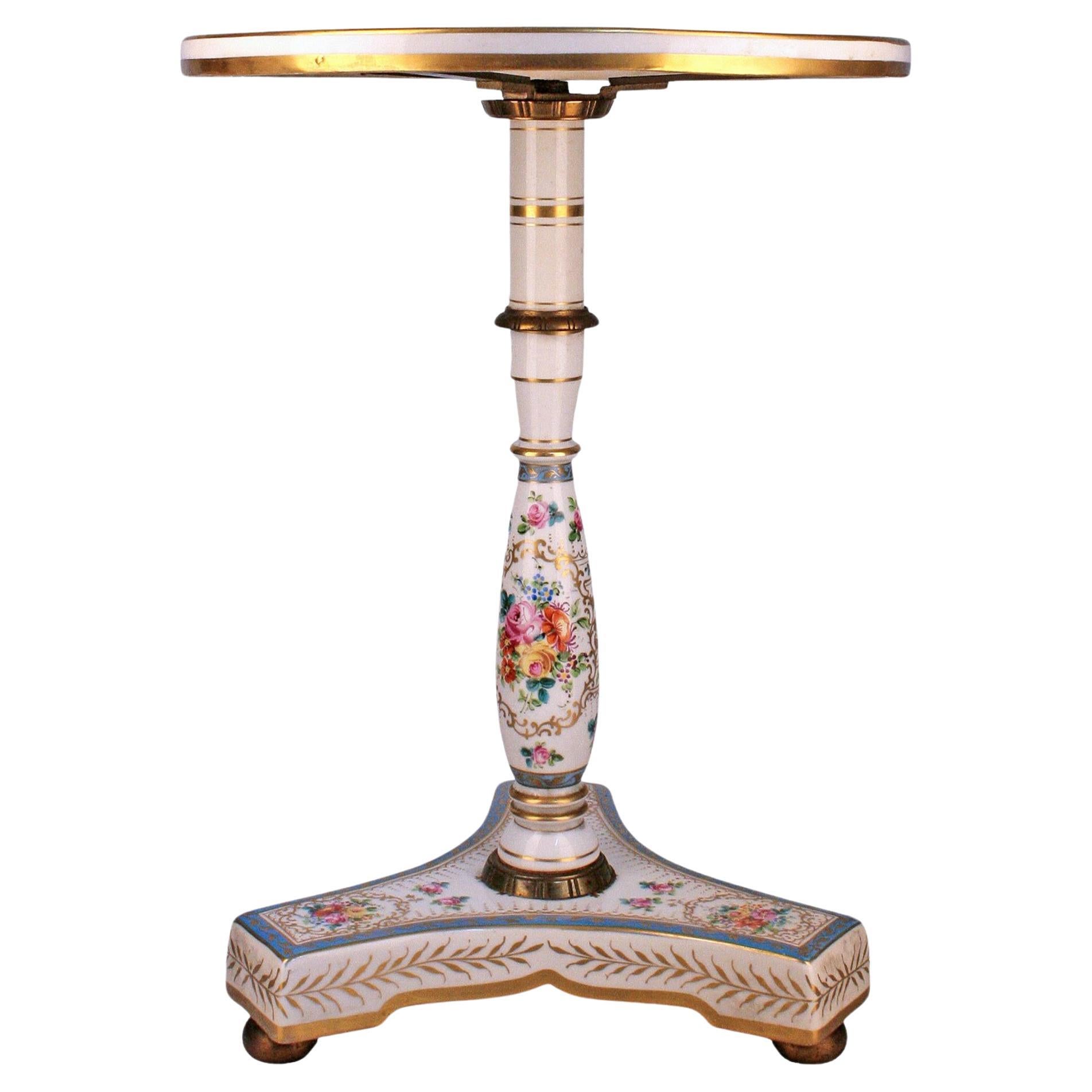 Late 19th Century Napoleon III Painted Porcelain Pedestal Circular Table, France For Sale