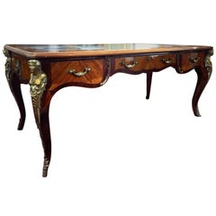 Late 19th Century Napoleon III Rosewood Leather Bronze French Bureau Plat