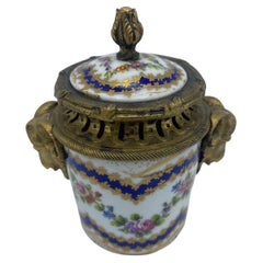 Late 19th Century Nationale De Sevres French Floral Painted Porcelain Inkwell