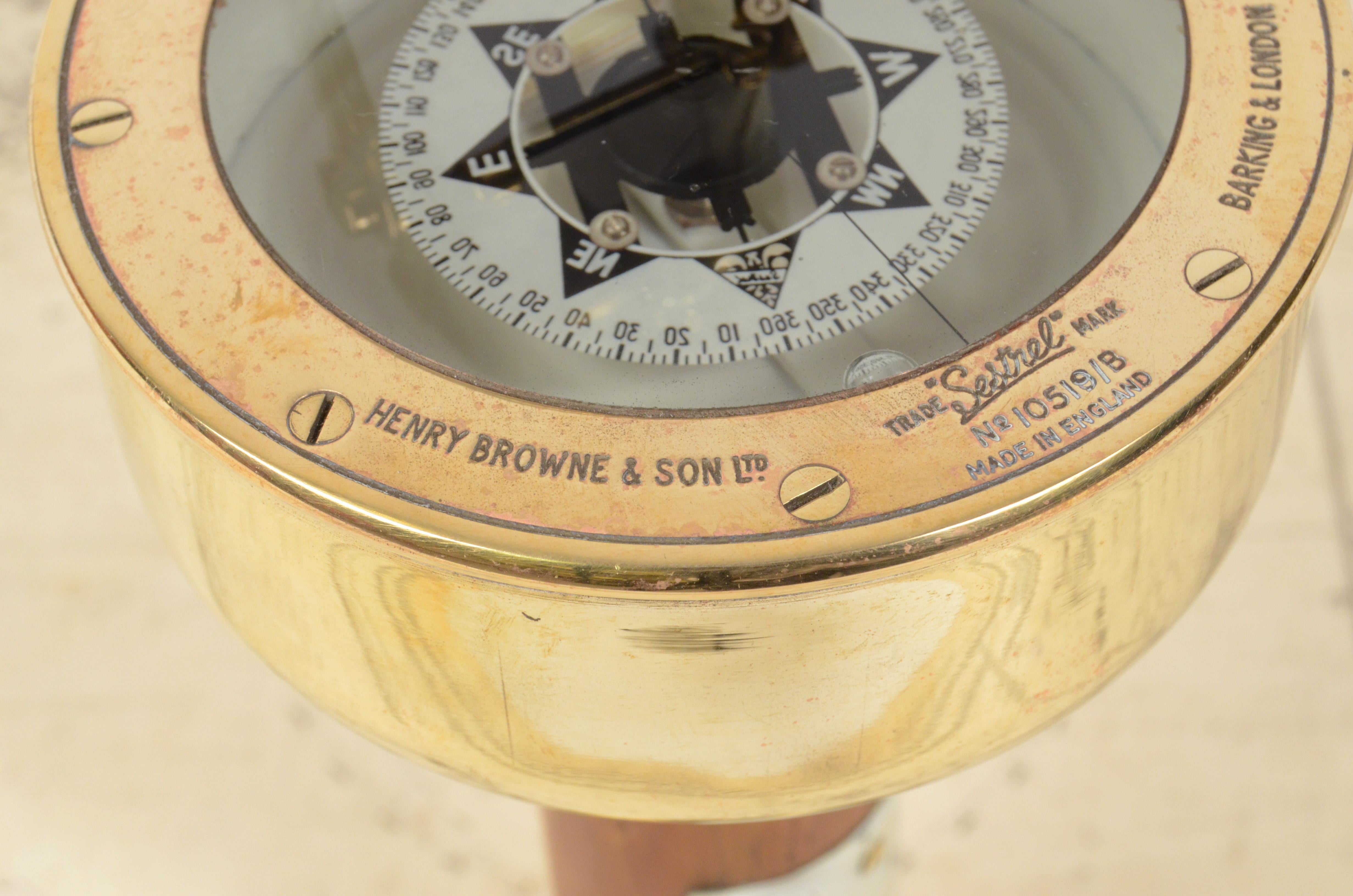 British Late 19th Century Nautical Hand-Held Magnetic Bearing Compass H. Browne Sestrel