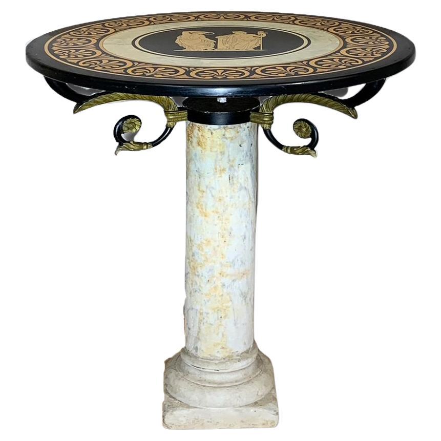 Late 19th Century Neoclassical Small Round Table in Carrara Marble and Scagliola For Sale