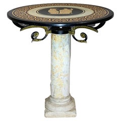 Late 19th Century Neoclassical Small Round Table in Carrara Marble and Scagliola