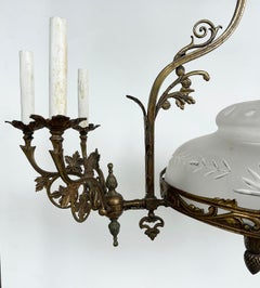 Late 19th Century Neoclassical Style Ornate Bronze Chandelier With Glass Shade