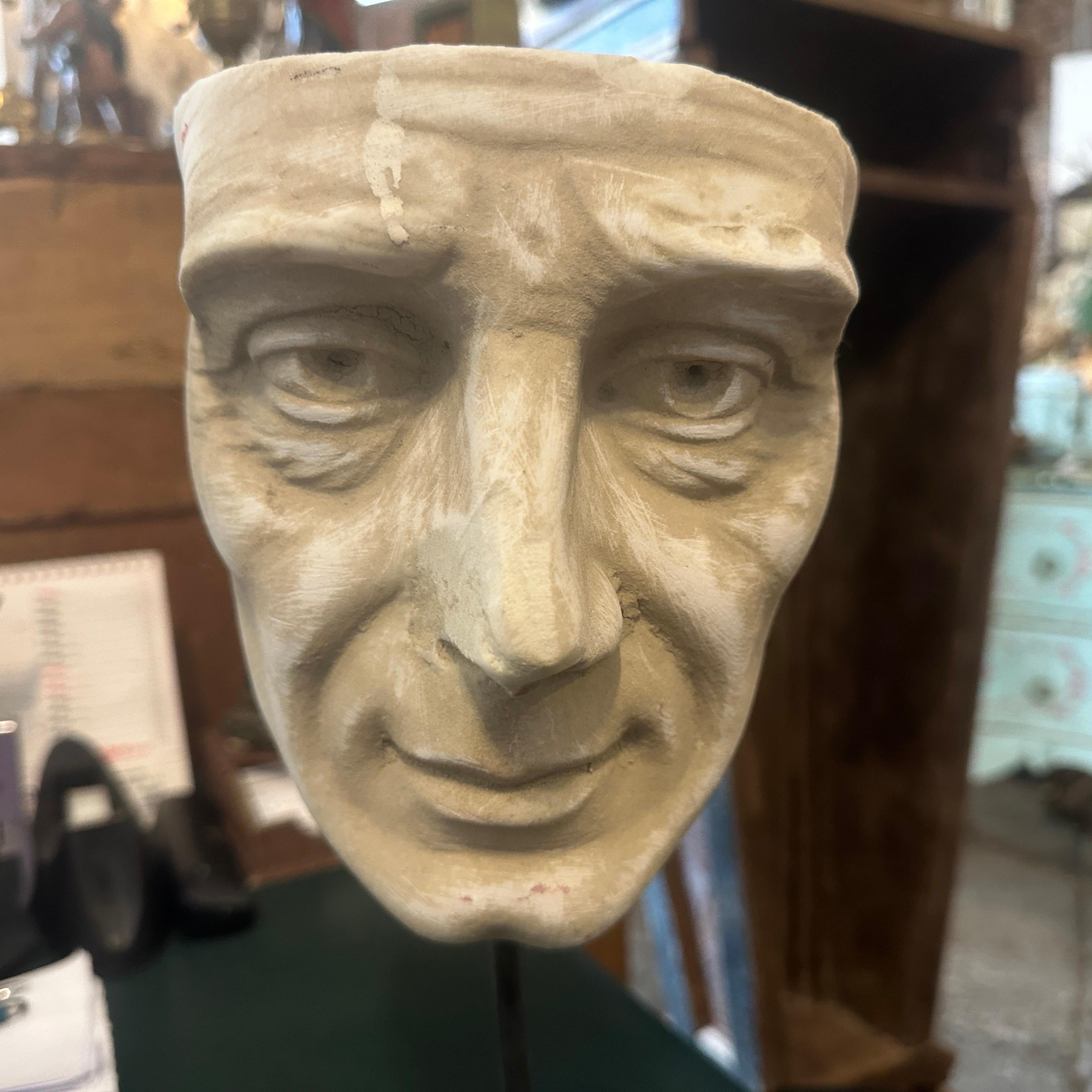 Hand-Carved Late 19th Century Neoclassical White Marble Italian Man's Head on an Iron Base For Sale