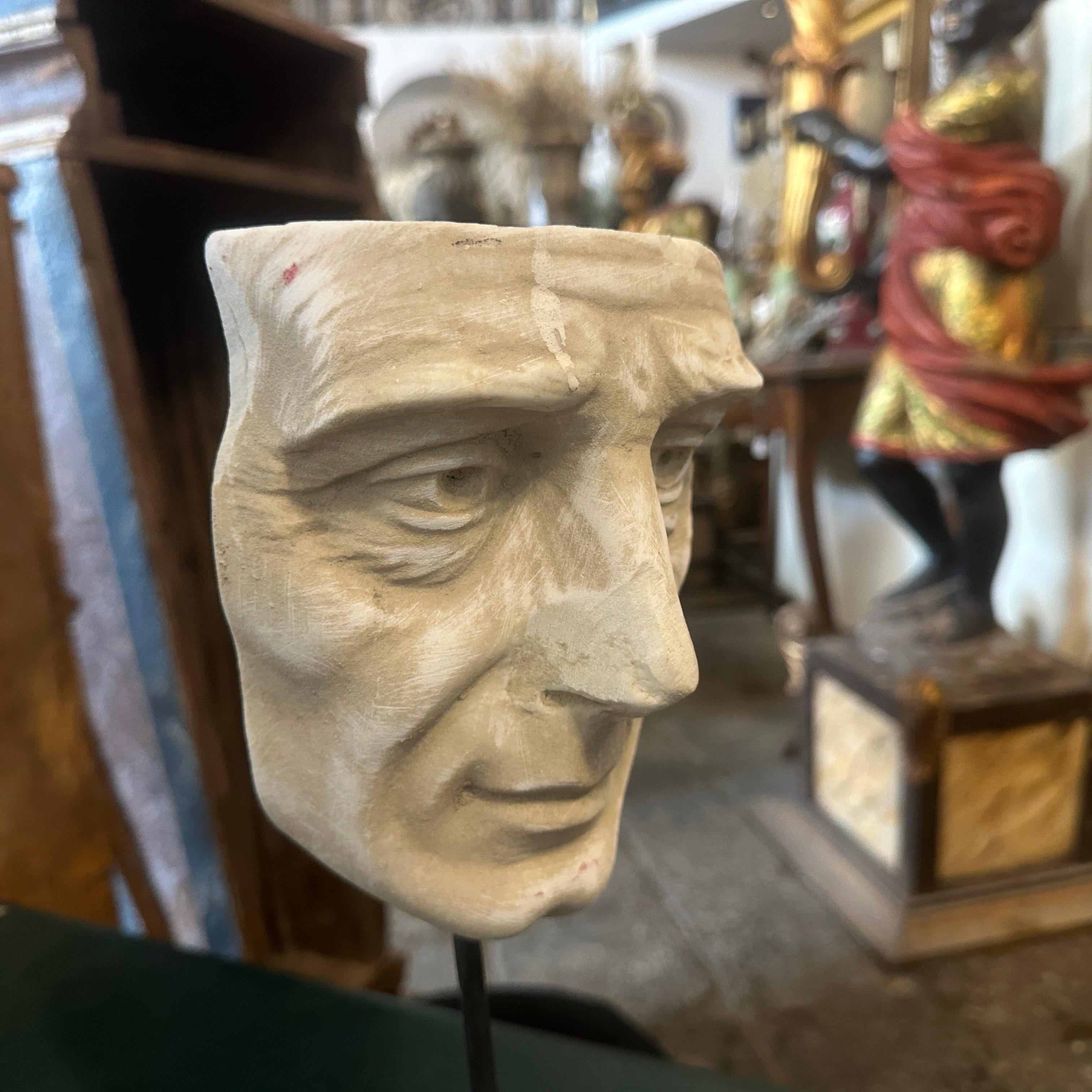 Late 19th Century Neoclassical White Marble Italian Man's Head on an Iron Base For Sale 4
