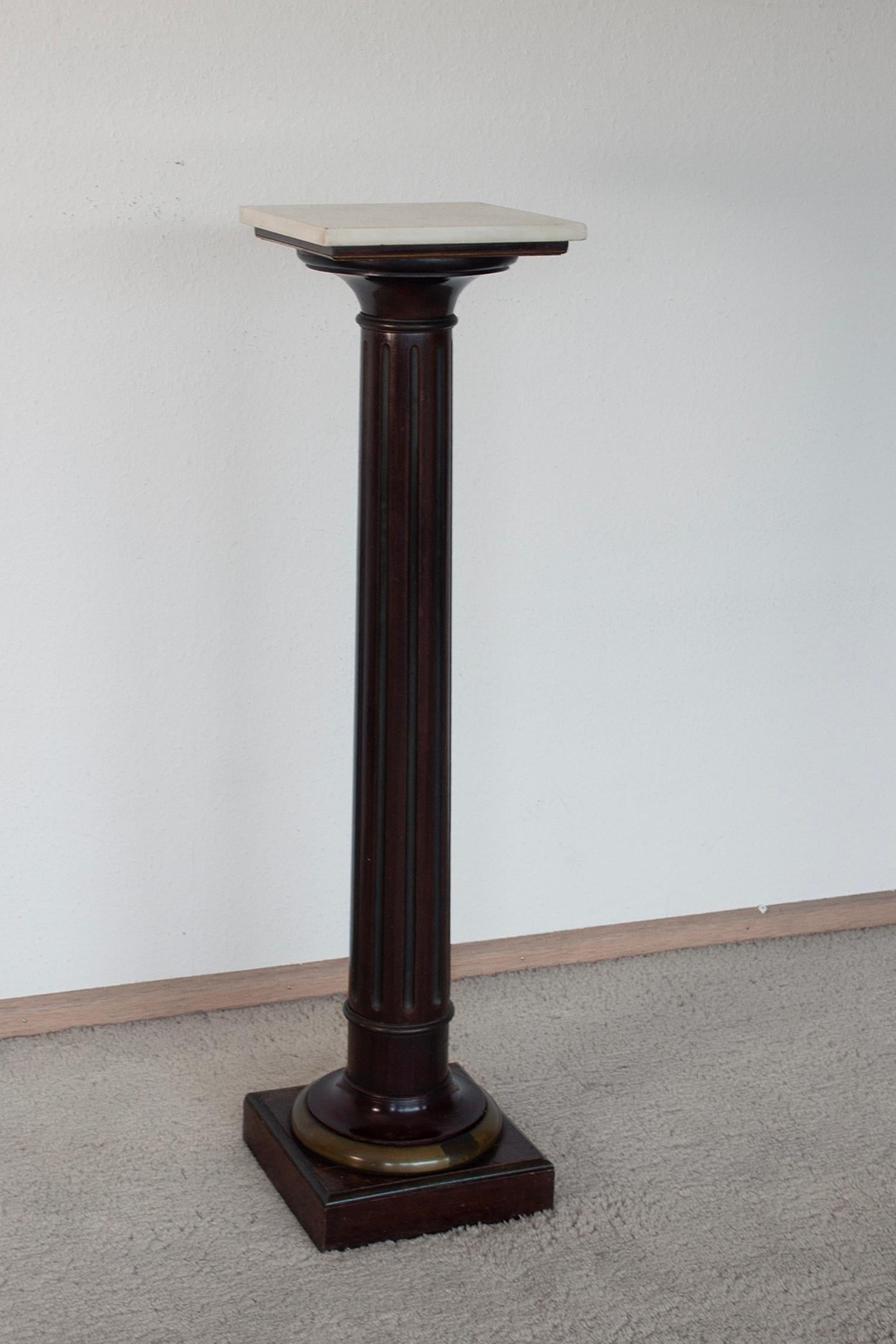 German Late 19th century Neoclassical wood, marble and brass display pedestal