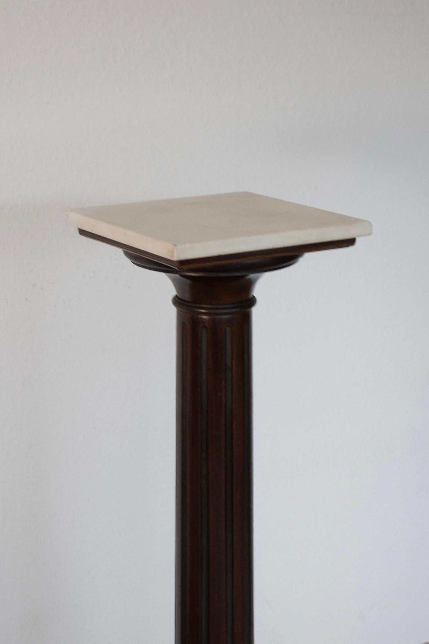 Hand-Carved Late 19th century Neoclassical wood, marble and brass display pedestal