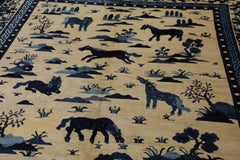 Late 19th Century Ningxsia Chinese Carpet of The Eight Horses of Emperor Mu Wang