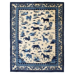 Late 19th Century Ningxsia Chinese Carpet of The Eight Horses of Emperor Mu Wang