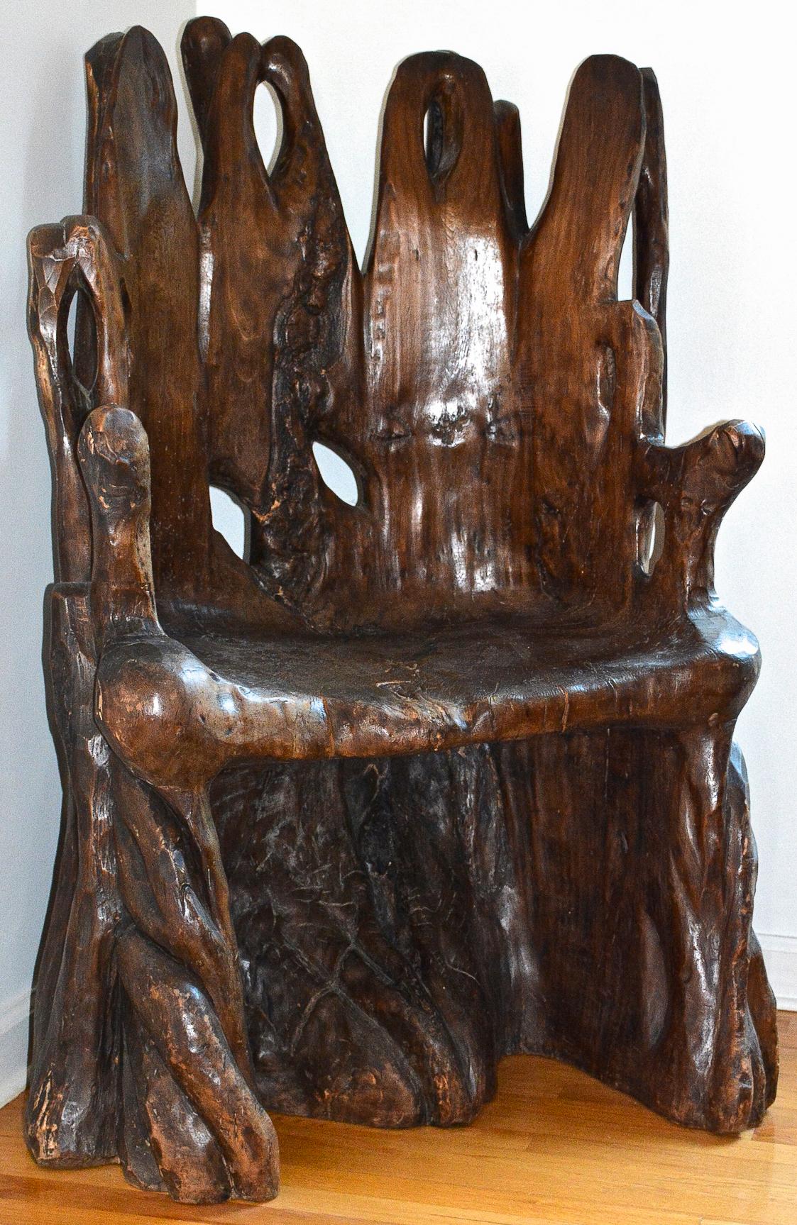 Late 19th century North Mexico banyan tree root chair.

A wondrous late 19th century naturally formed, one-of-a-kind hand-carved Banyan Tree Burl Chair with organic open work back from Northern Mexico.

This chair with its all natural intricate