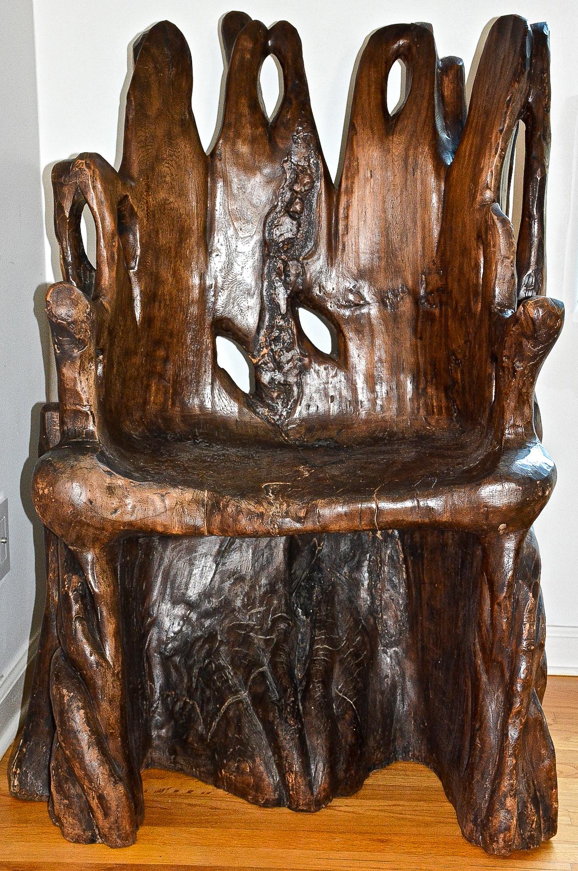 Hand-Carved Late 19th Century Northern Mexico Banyan Tree Root Chair For Sale
